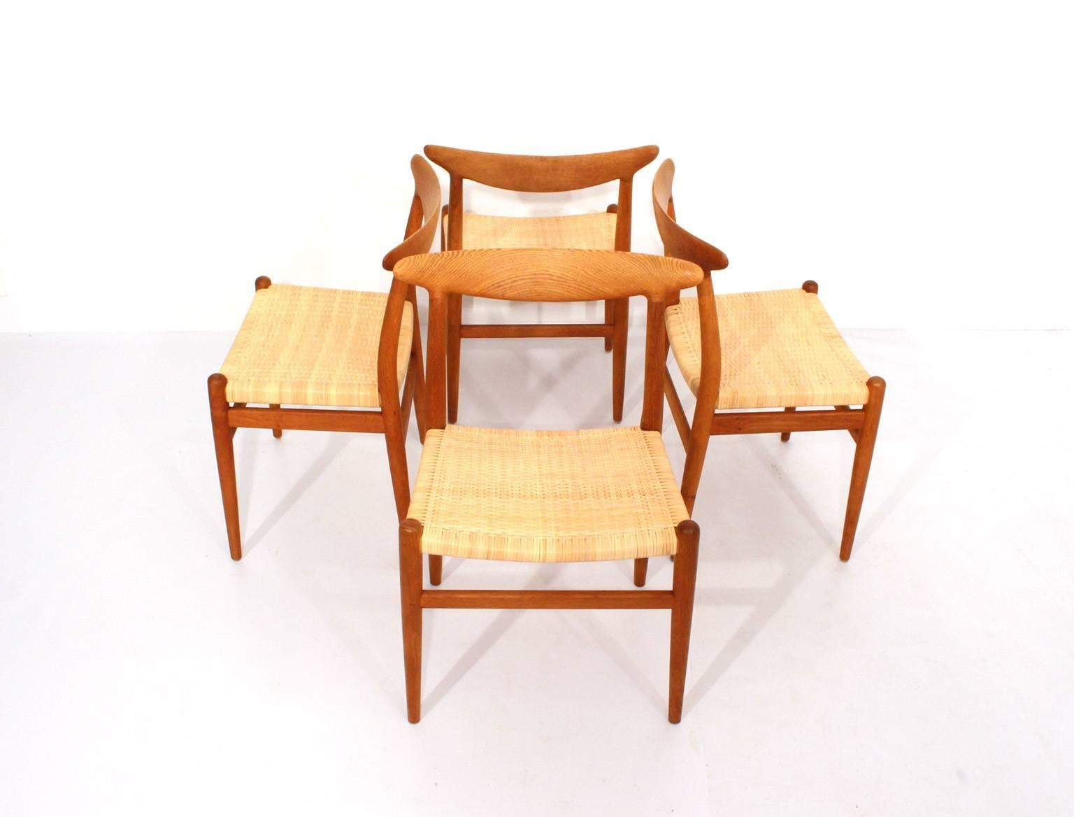 Rattan Hans Wegner, Set of Four Chairs, Model W2 For Sale