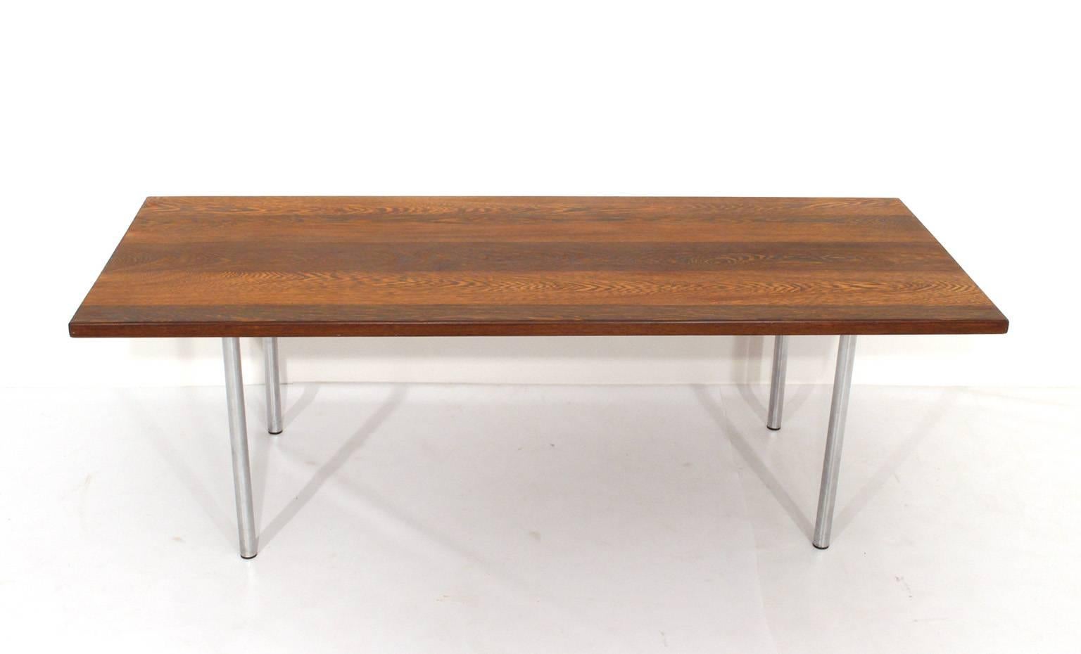 Coffee table model AT 12.
Design Hans J Wegner, 1960s, Denmark.
Made by Andreas Tuck A/S.
Solid wengé with fantastic grain , chromed steel pipe legs.

