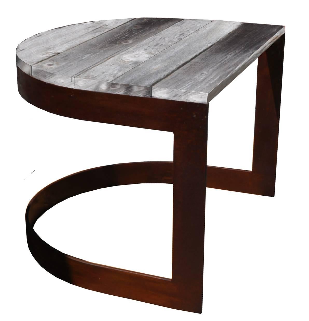 Reclaimed Wood U-Shaped Side Table For Sale