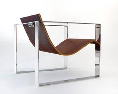 Slyde Lounge Chair in Polished Stainless Steel and Brazilian Rosewood