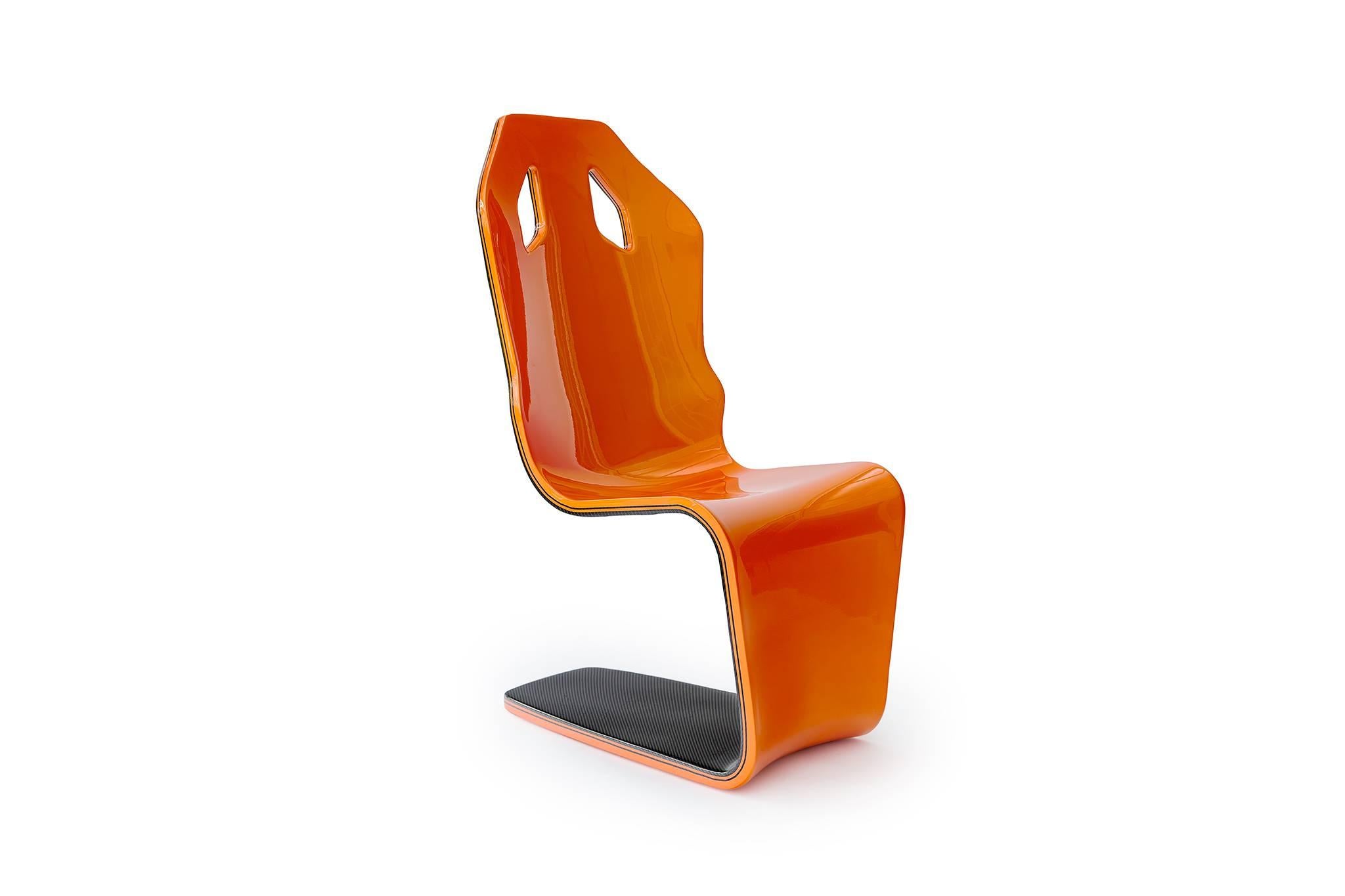 American F1 Carbon Fiber Lounge Chair One of a Kind Artist Prototype Orange/Carbon Weave For Sale