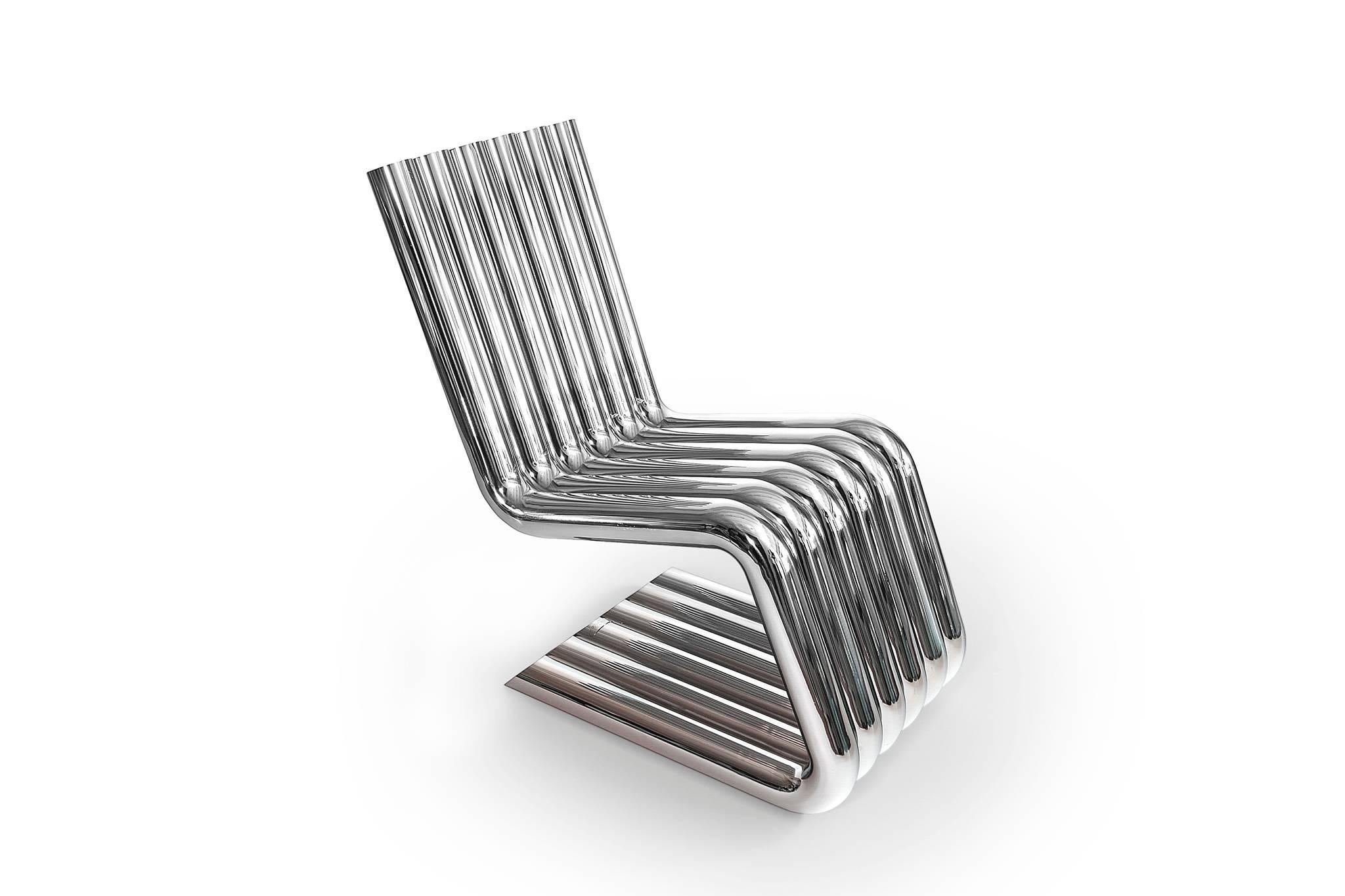 Contemporary Xosted Lounge Sculptural Chair in Mirror Polished Stainless by Philip Caggiano For Sale