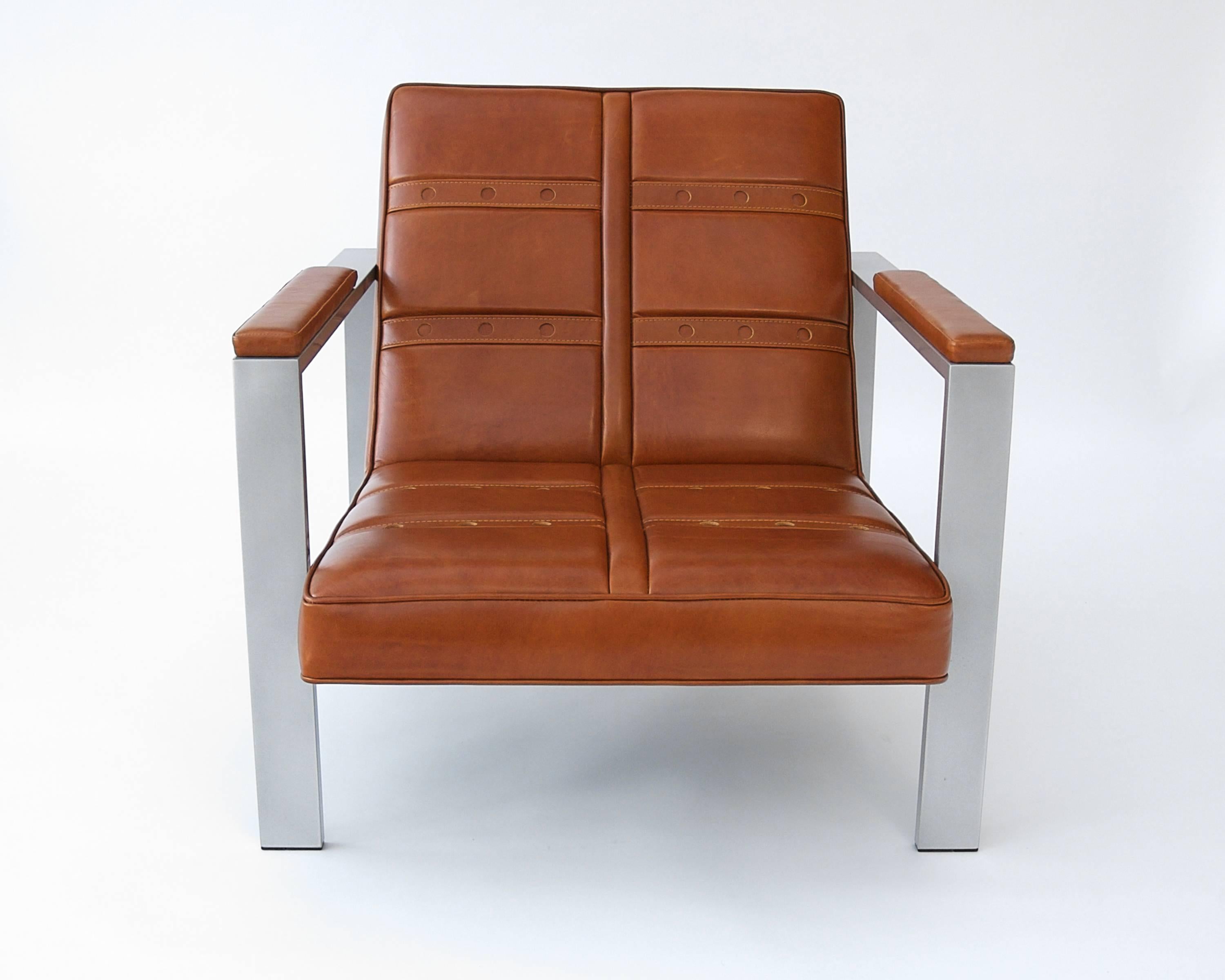 The coupe that seemed to define the true flair of Ferrari, this easy recline Daytona lounge chair is exquisitely inspired from the seat pattern from the Ferrari Daytona Coupe, 1971. With hand waxed whiskey brown leather imported from Italy, custom
