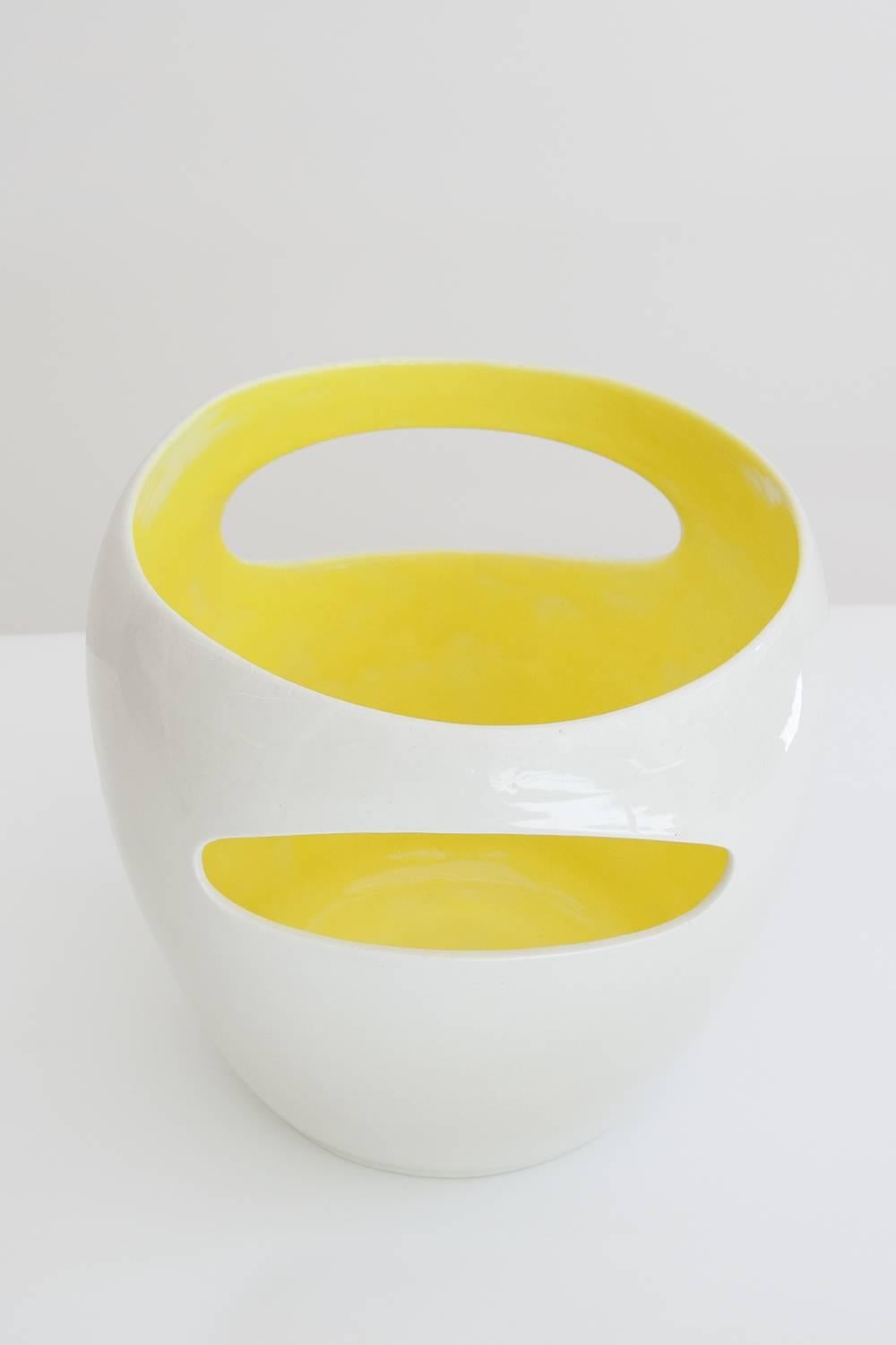 Schwyz, Porcelain Vase with Bright Yellow Enameled Interior by Philippe Cramer For Sale 1