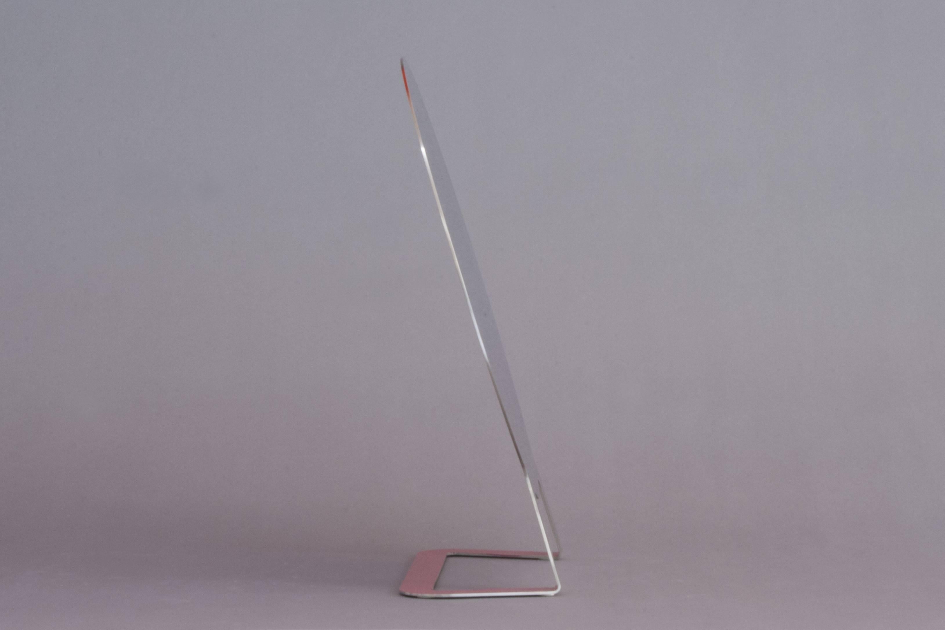 Swiss Polished Steel Mirror Raspberry Lacquered Back Philippe Cramer For Sale