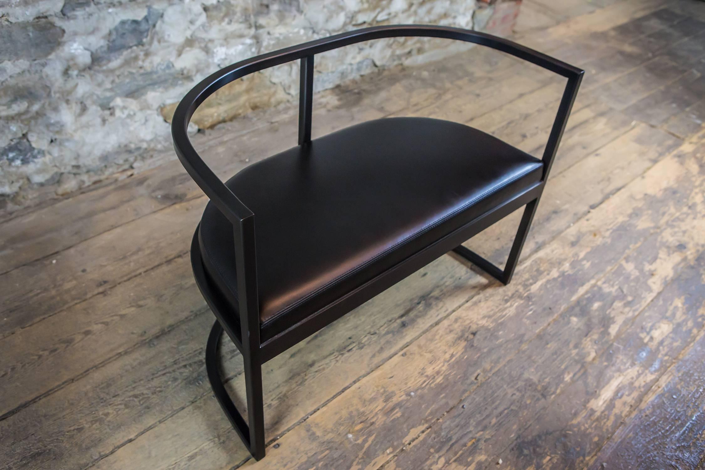 American Kingston Chair, Black Lacquered Steel with Black Leather Seat For Sale