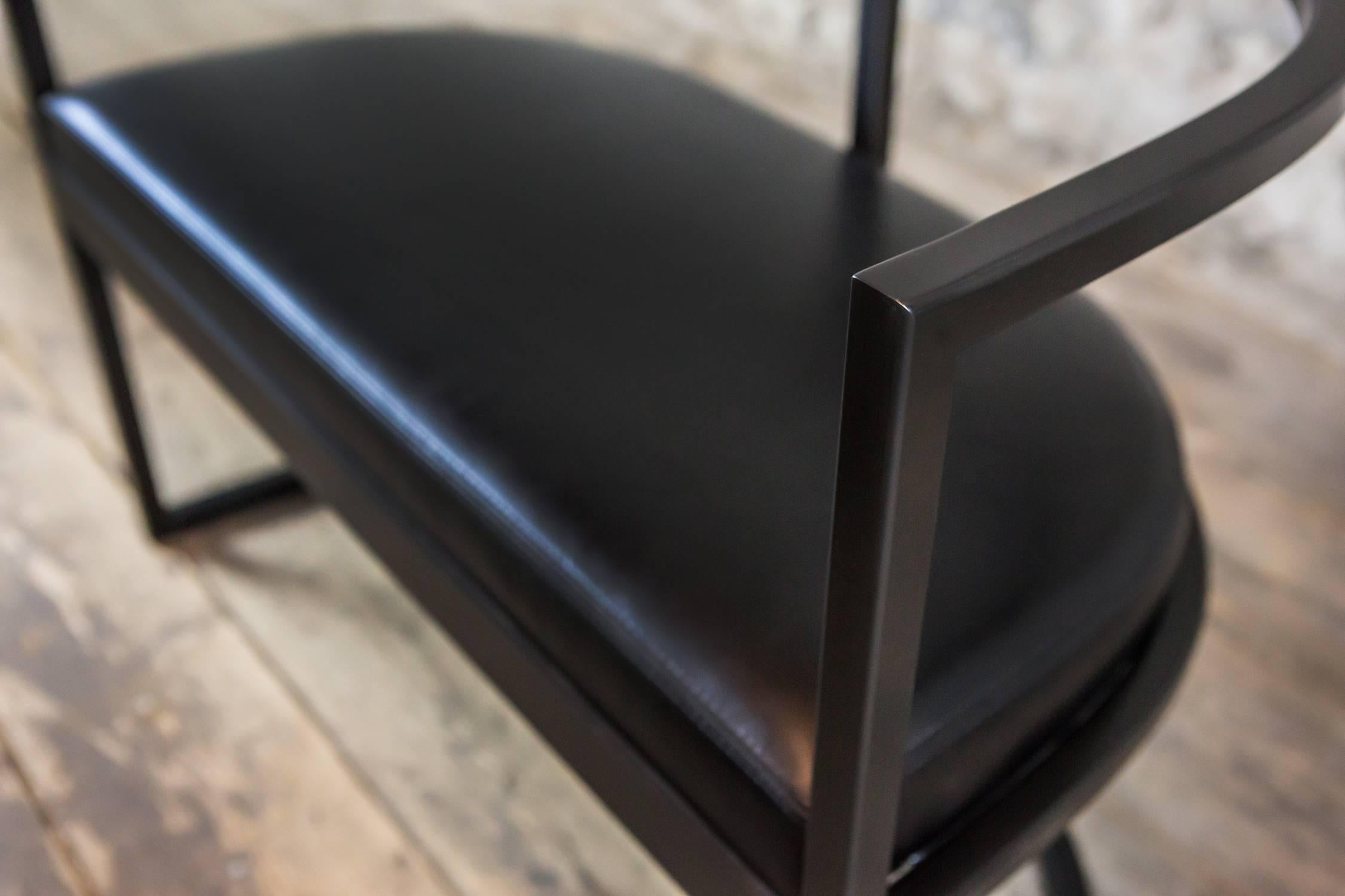 Kingston Chair, Black Lacquered Steel with Black Leather Seat In Excellent Condition For Sale In Brooklyn, NY