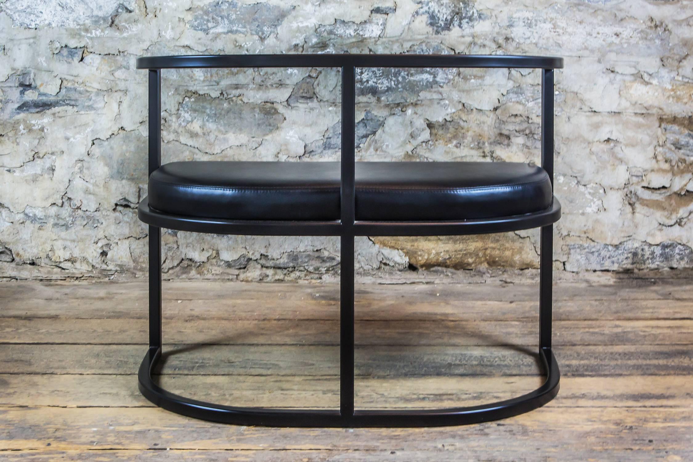 Contemporary Kingston Chair, Black Lacquered Steel with Black Leather Seat For Sale