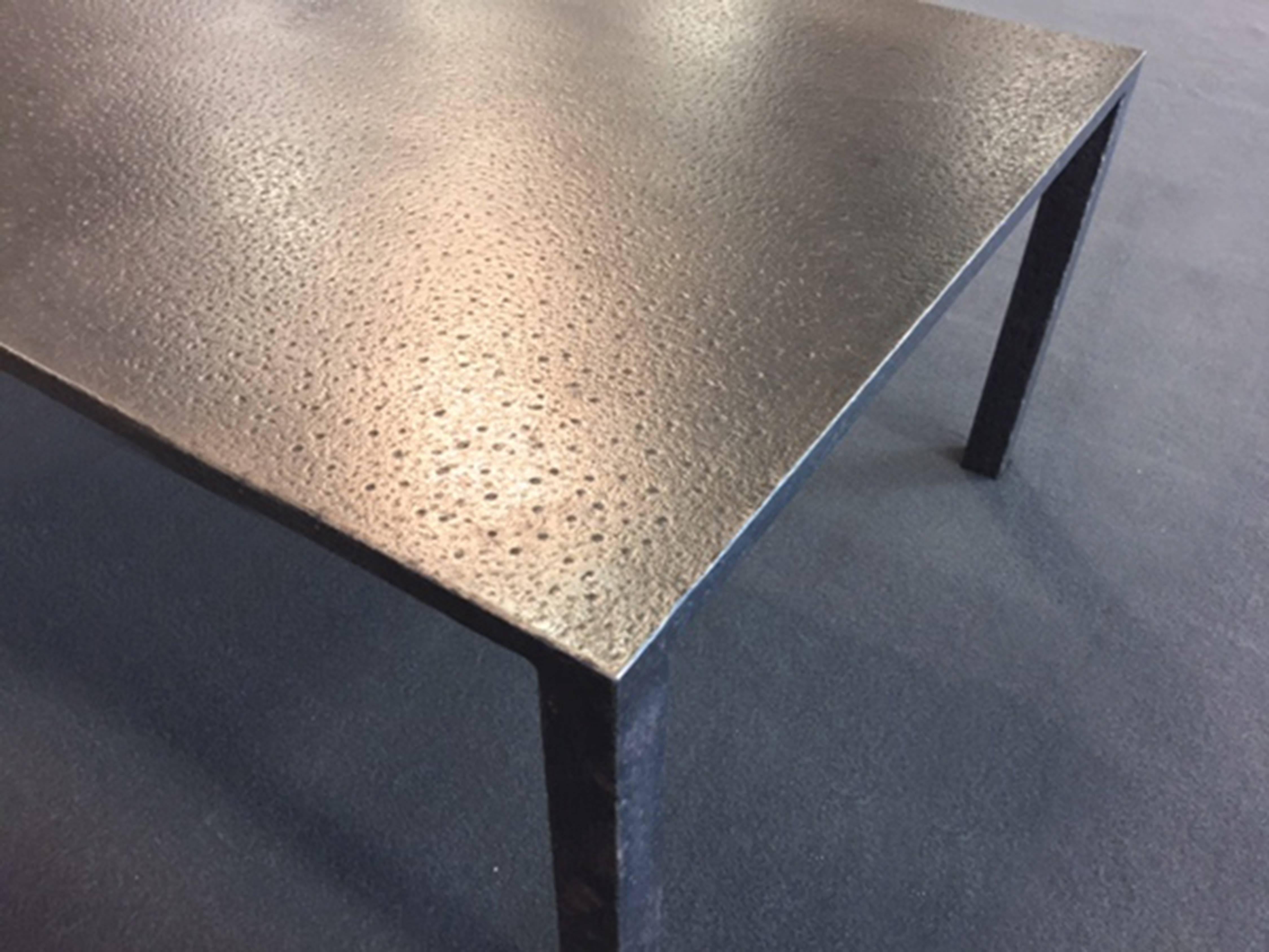 American Hand Hammered Steel Coffee Table For Sale