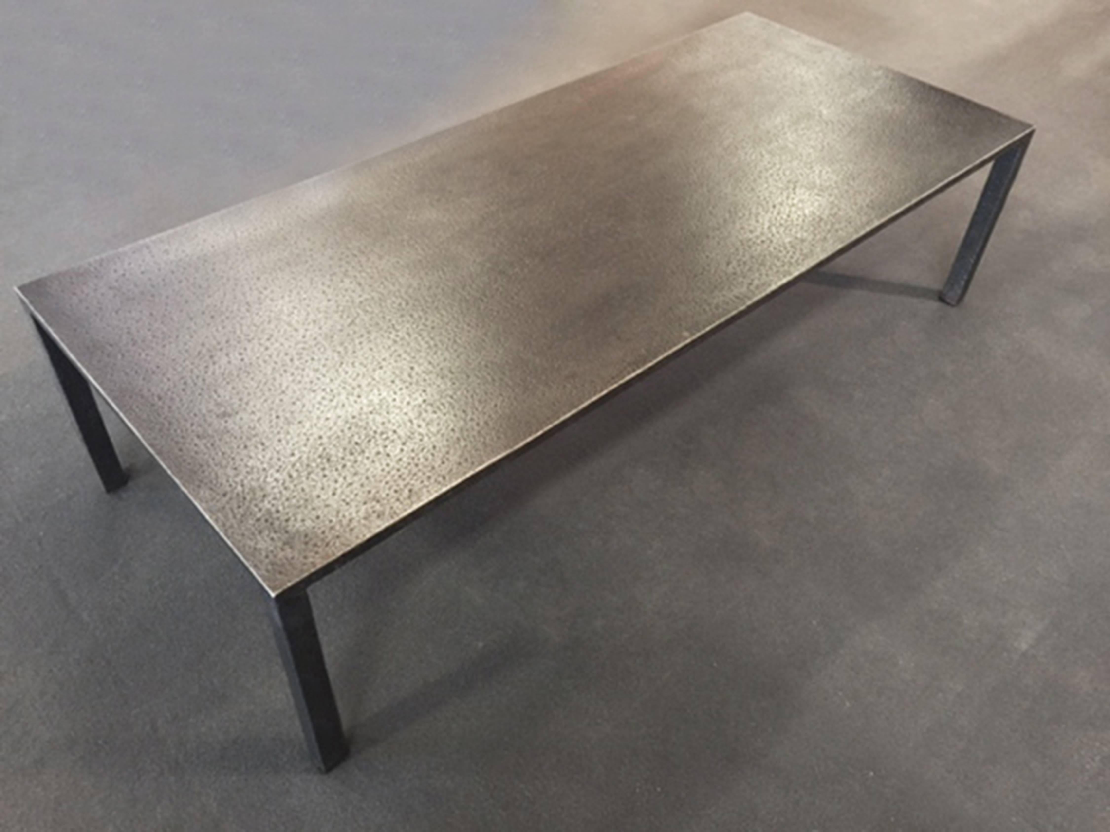 Blackened Hand Hammered Steel Coffee Table For Sale