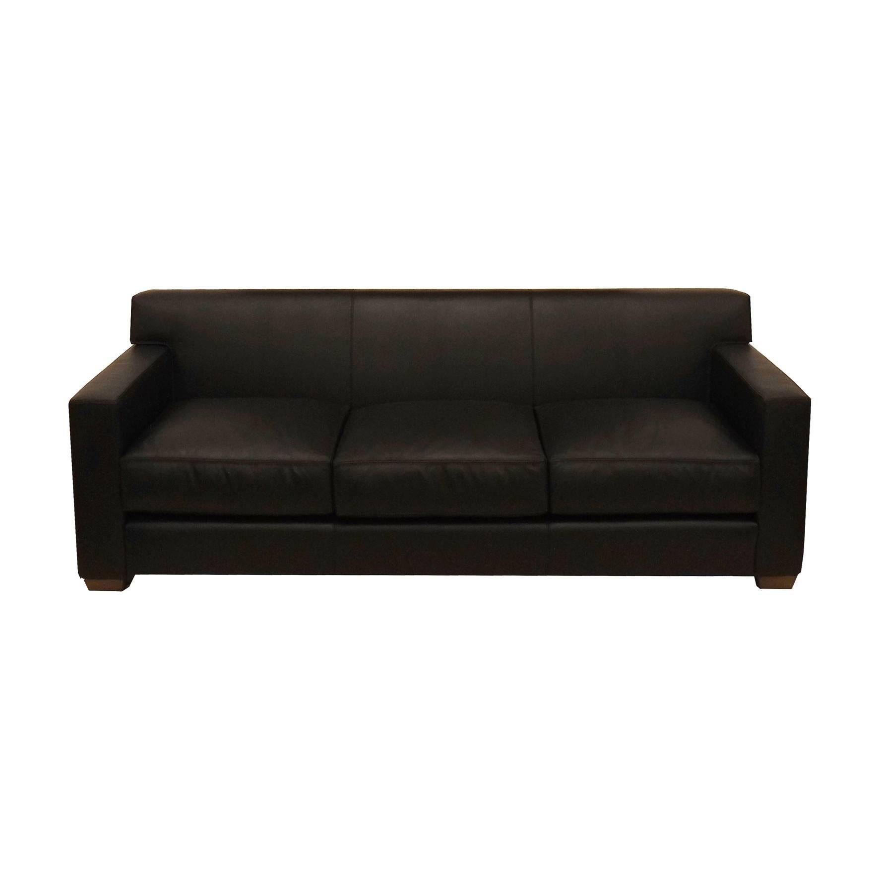 Art Deco Jean-Michel Frank & Hermès, a Black Leather Sofa, 21st Century For Sale