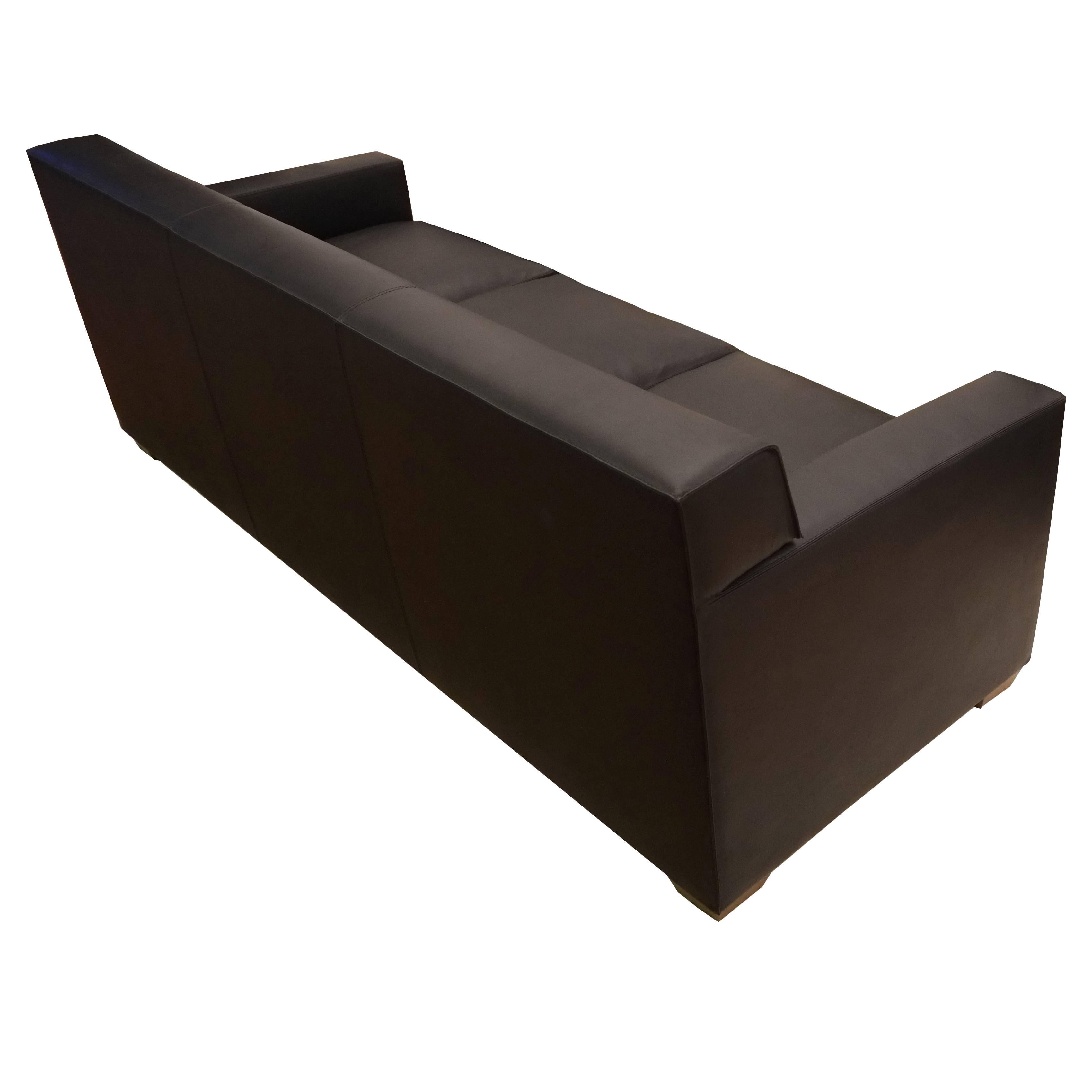 French Jean-Michel Frank & Hermès, a Black Leather Sofa, 21st Century For Sale