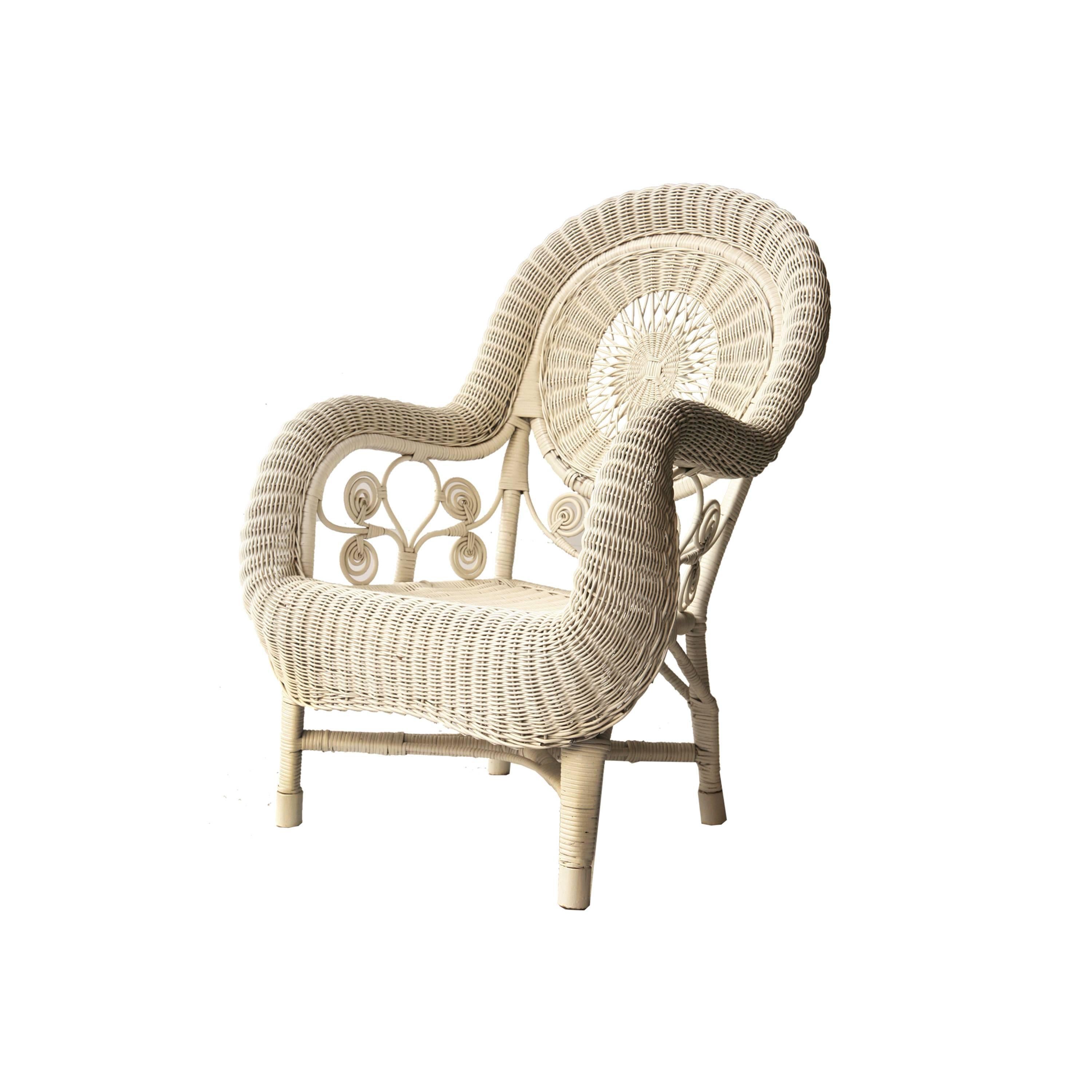 Pair of armchairs craftmade in natural fiber estructure painted in white.