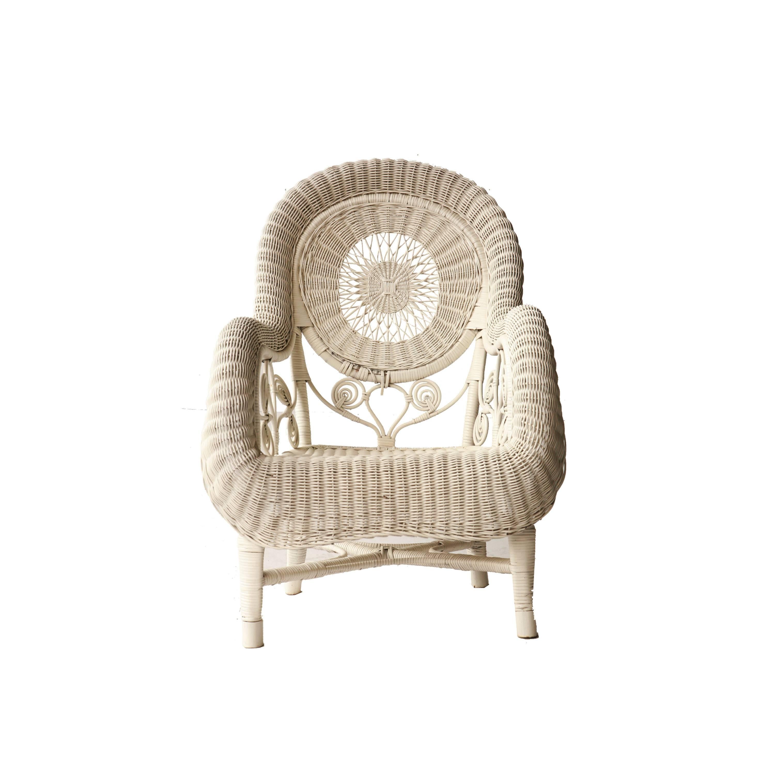 French Pair of Armchairs in White Natural Fiber, France, 1960.