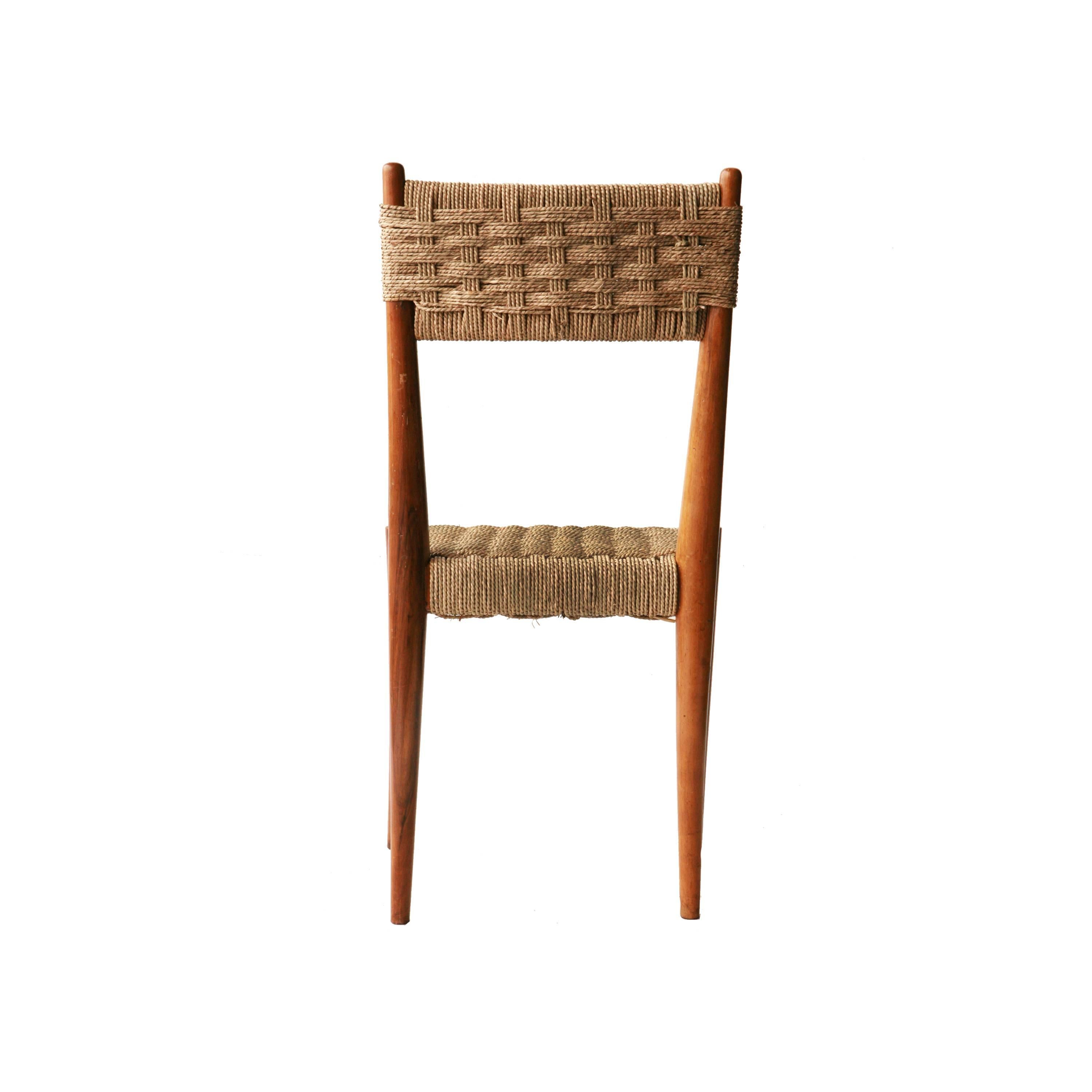 Set of Six Chairs with Wooden Structure and Natural Fiber, Italia, 1950 In Good Condition In Madrid, ES