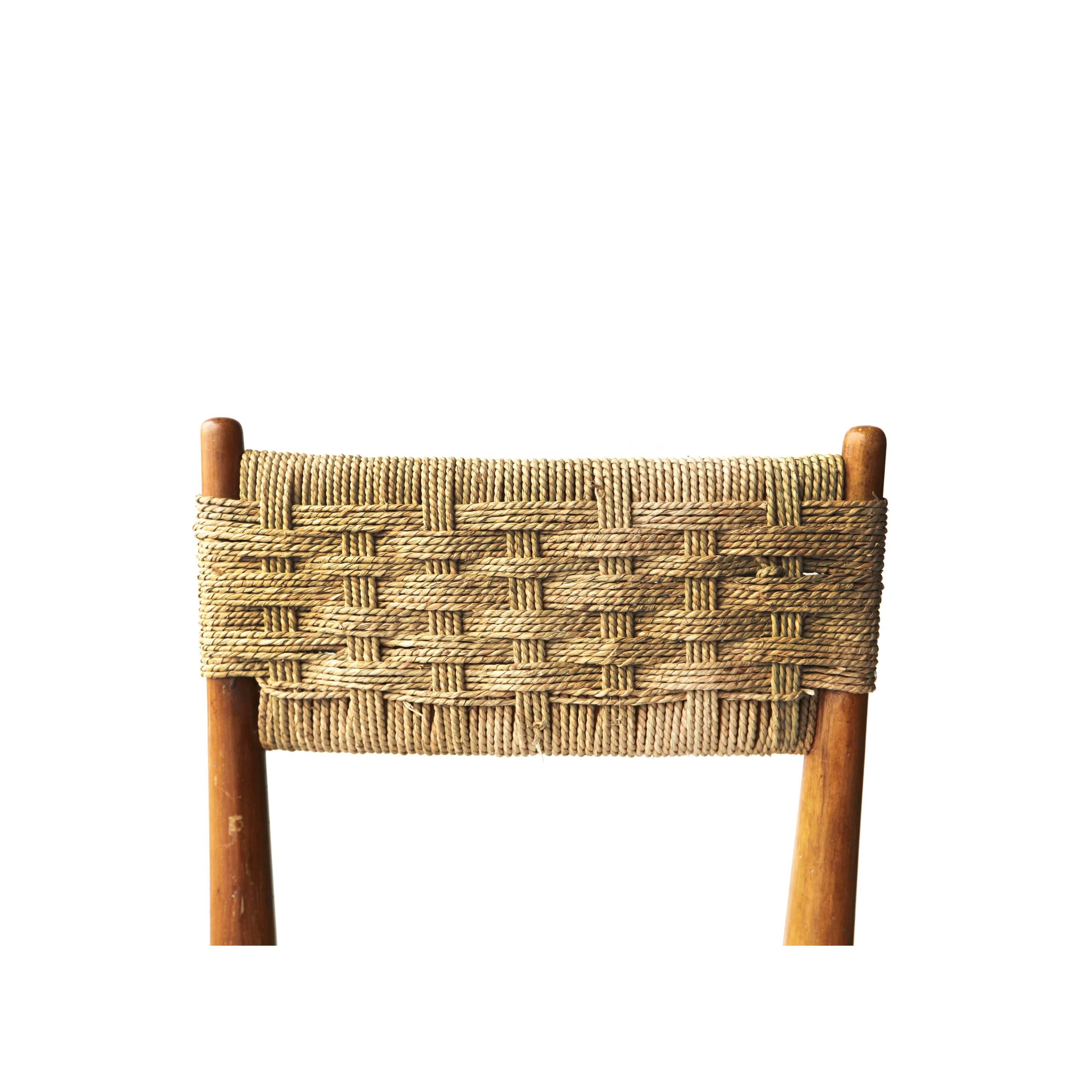 Italian Set of Six Chairs with Wooden Structure and Natural Fiber, Italia, 1950