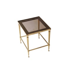 Maison Jansen Midcentury Modern Square Bronze Glass Gold French Side Table, 1960