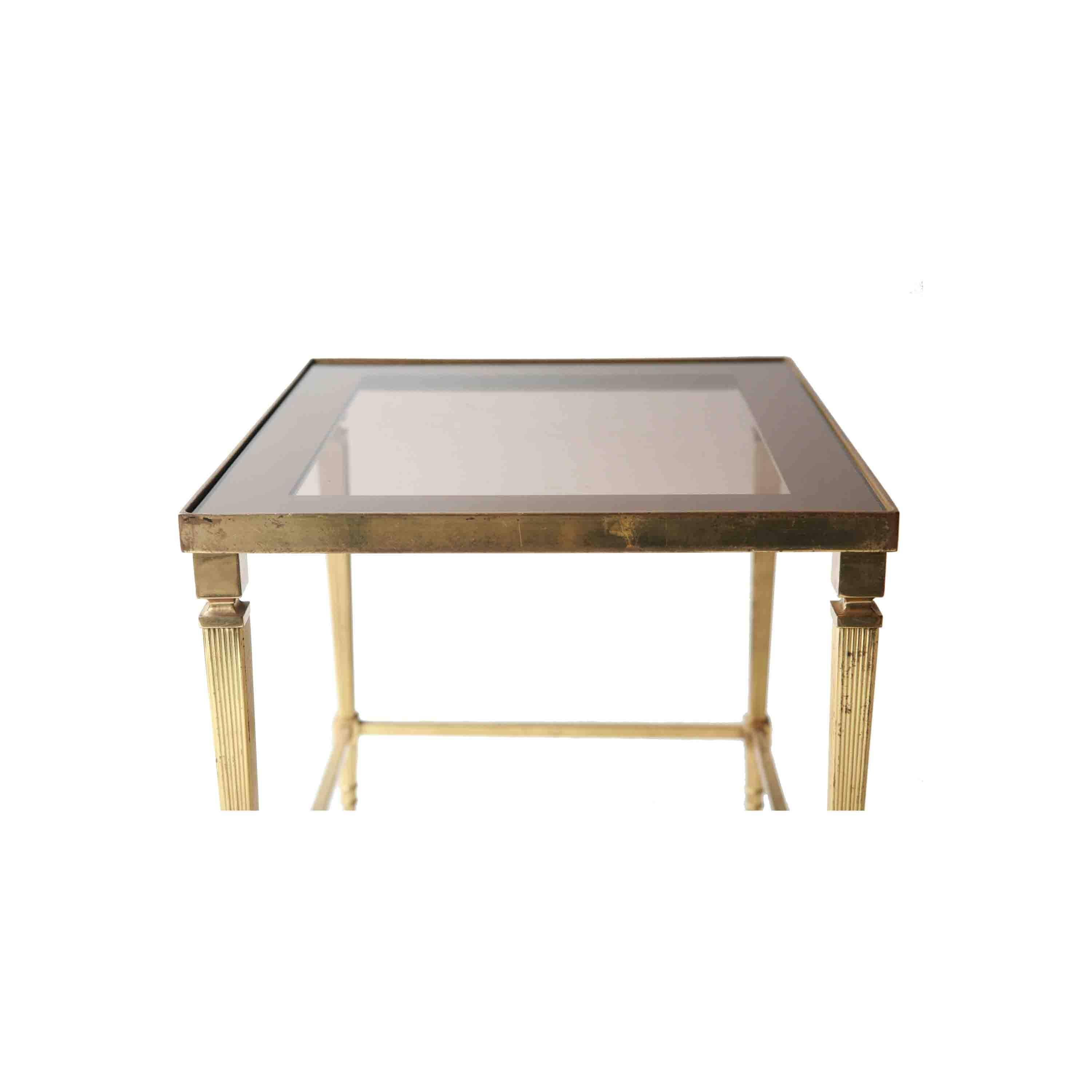Mid-Century Modern Maison Jansen Midcentury Modern Square Bronze Glass Gold French Side Table, 1960