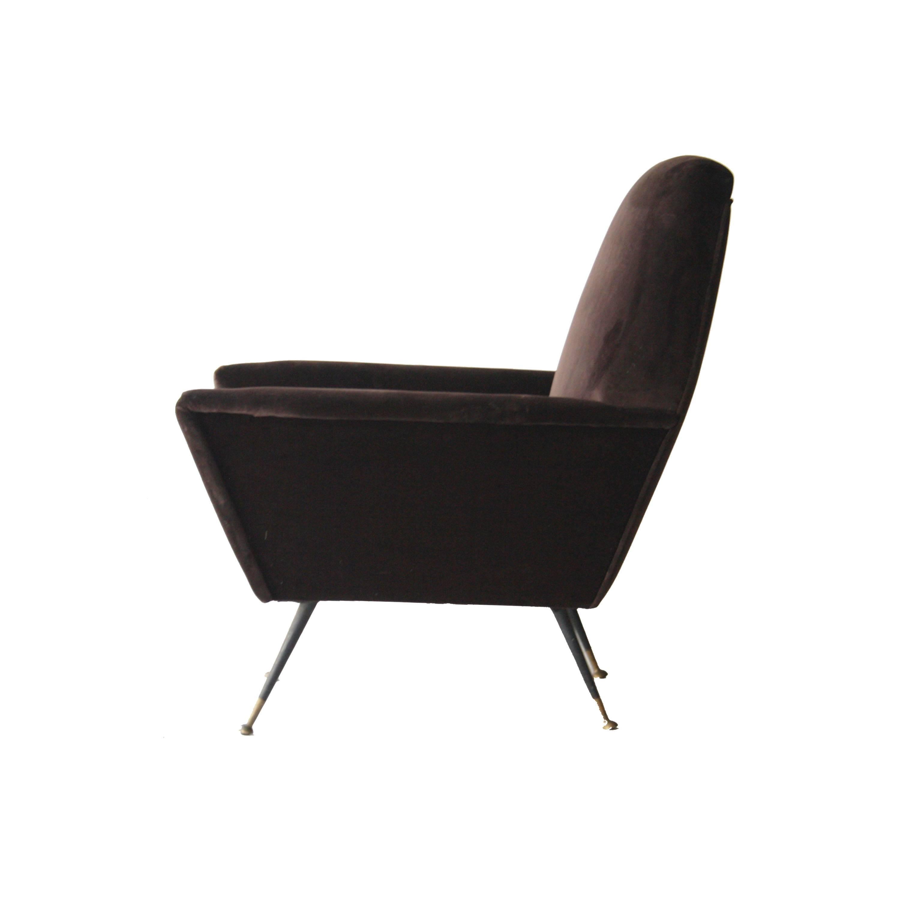 Mid-Century Modern Armchair Upholstered in Brown Cotton Velvet, Italy, 1950