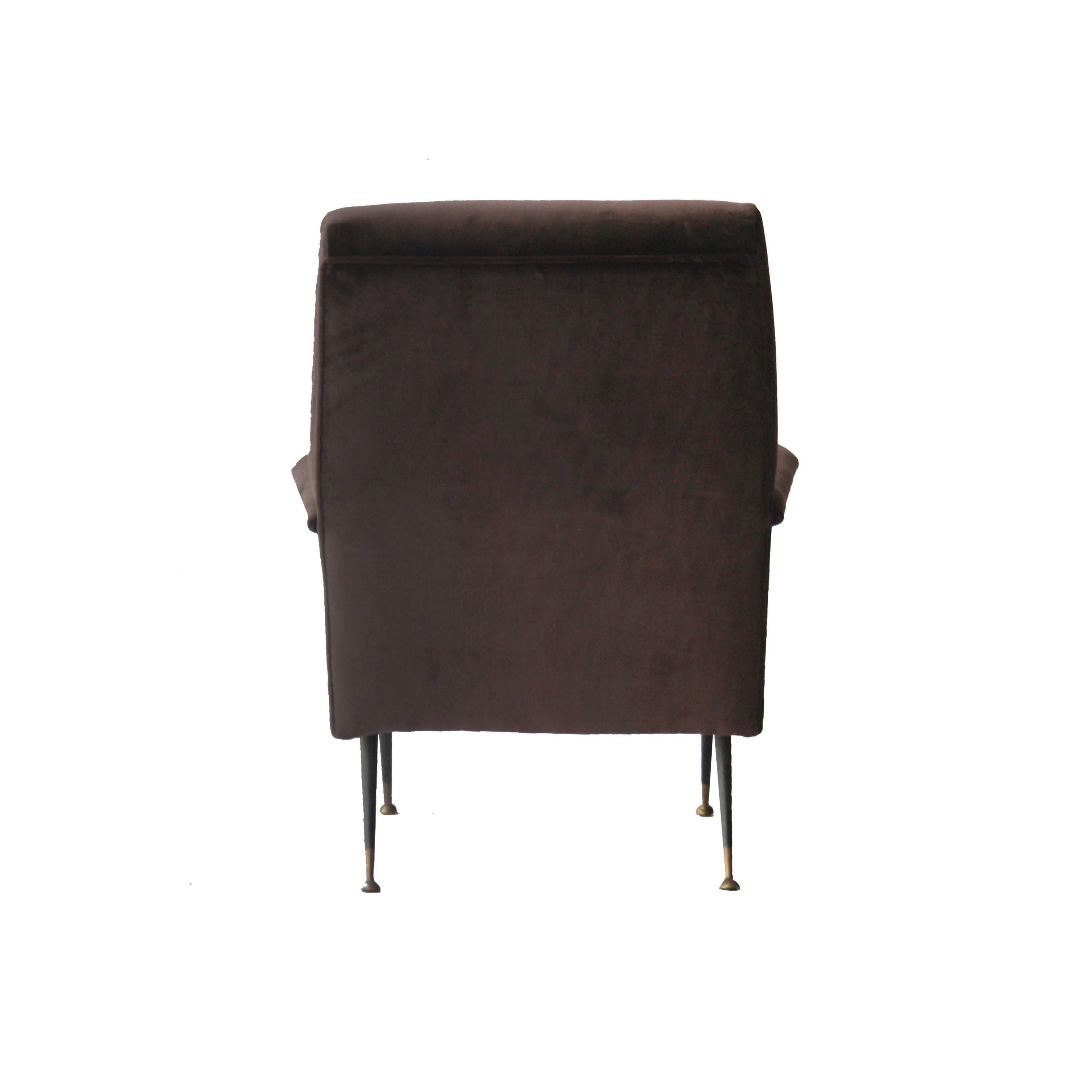 Italian Armchair Upholstered in Brown Cotton Velvet, Italy, 1950