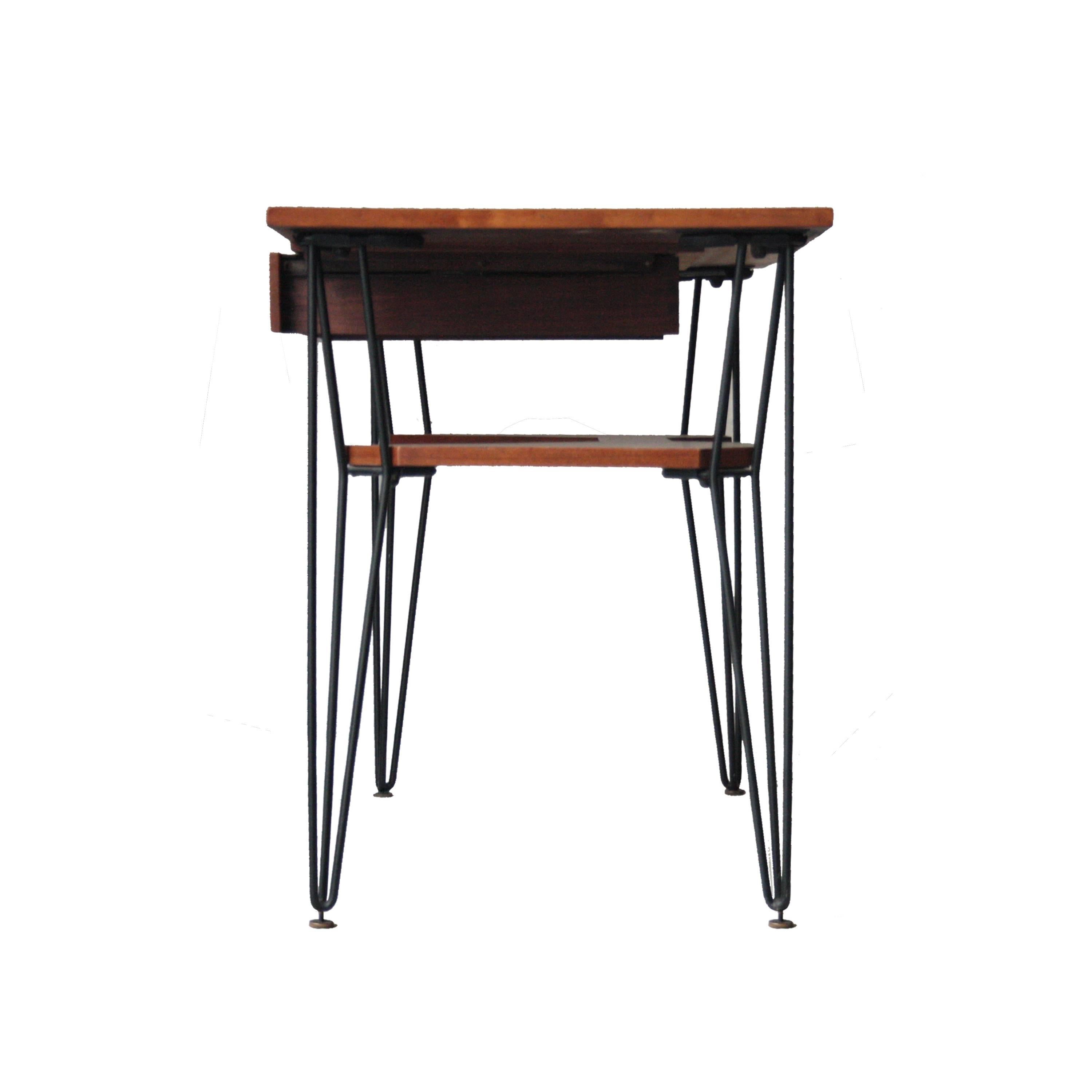 Lacquered Rosewood Wooden Desk with Metallic Legs, Italy, 1950