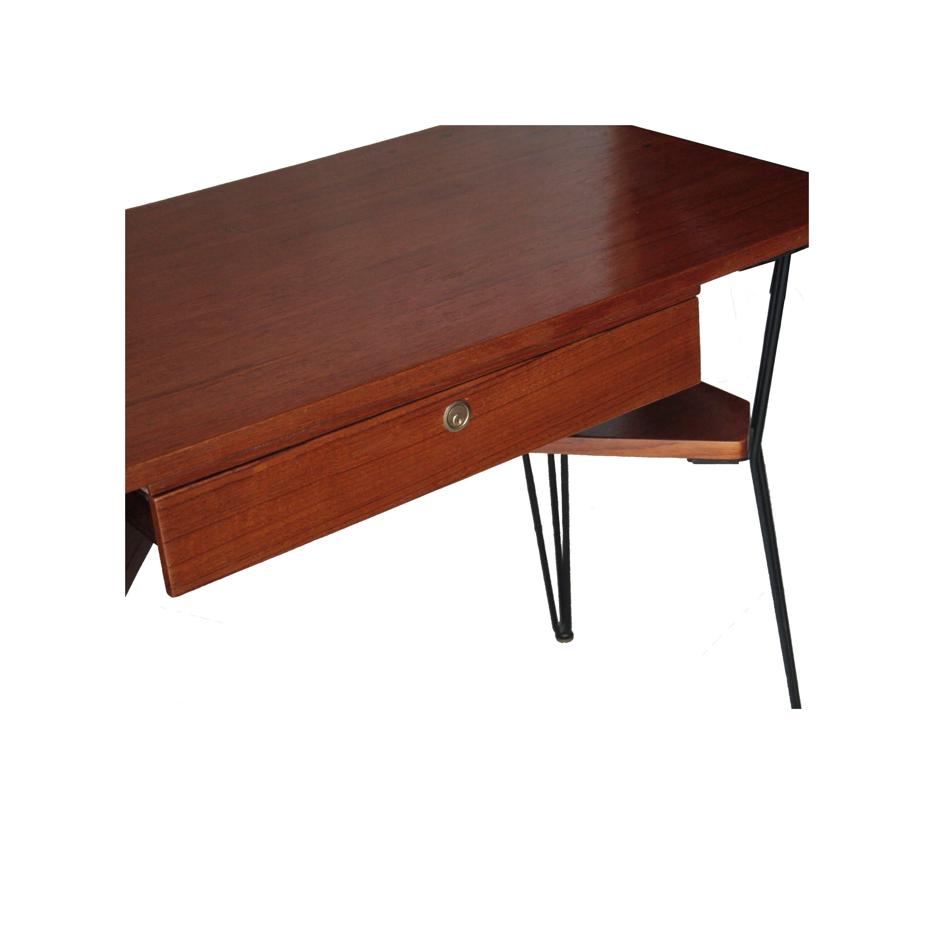 Mid-20th Century Rosewood Wooden Desk with Metallic Legs, Italy, 1950