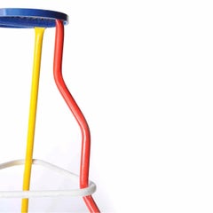 After Mariscal Postmodern Irregular Multicolor Spanish Metal Stool Pair, 1980