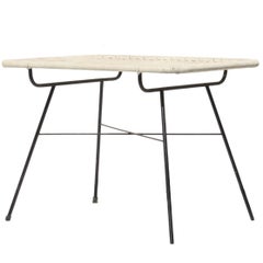 Midcentury Black White Metal Synthetic Fiber Italian Side Auxiliar Table, 1960