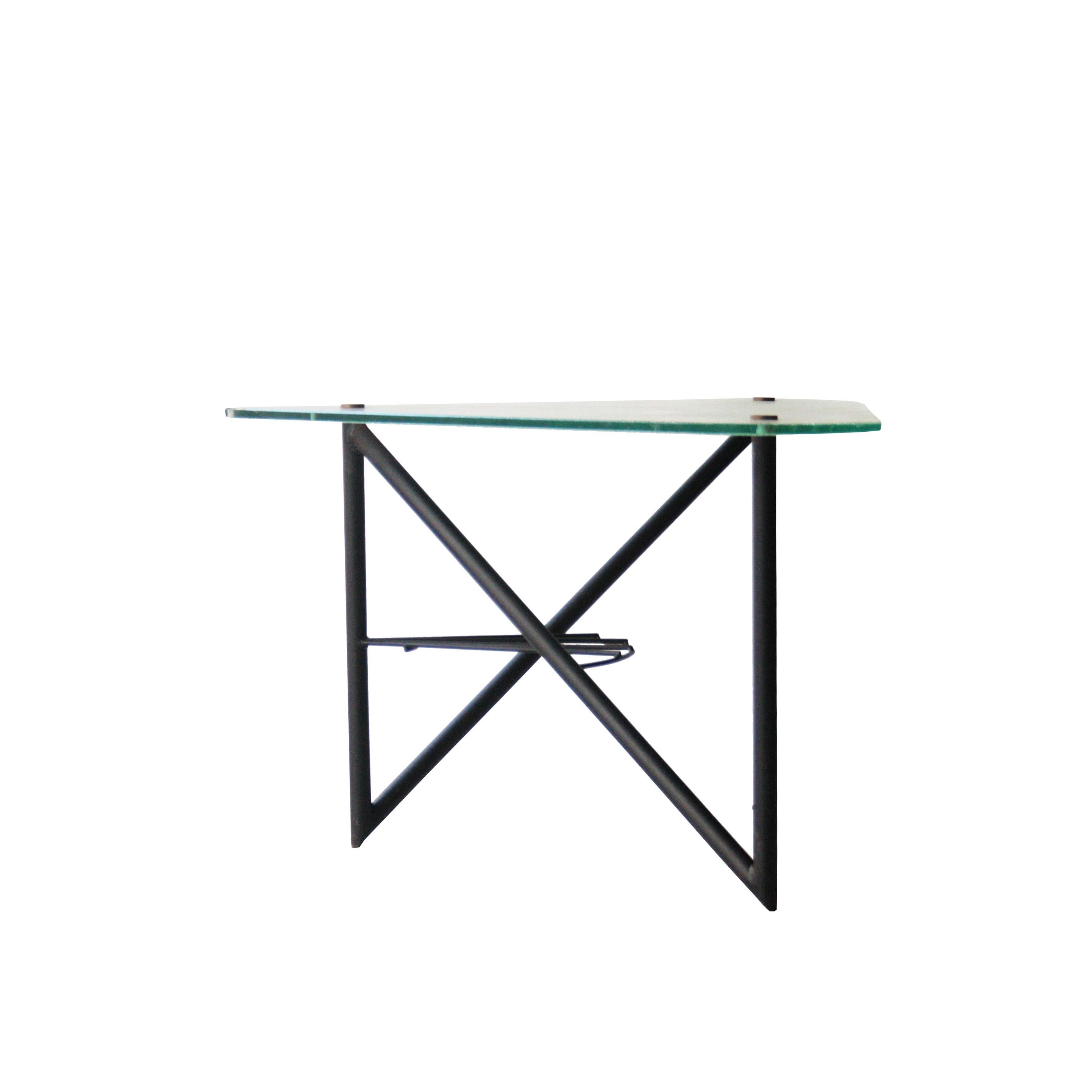 After Louis Sognot Triangular Metal Frossted Glass French Coffee Table, 1950 In Good Condition For Sale In Madrid, ES