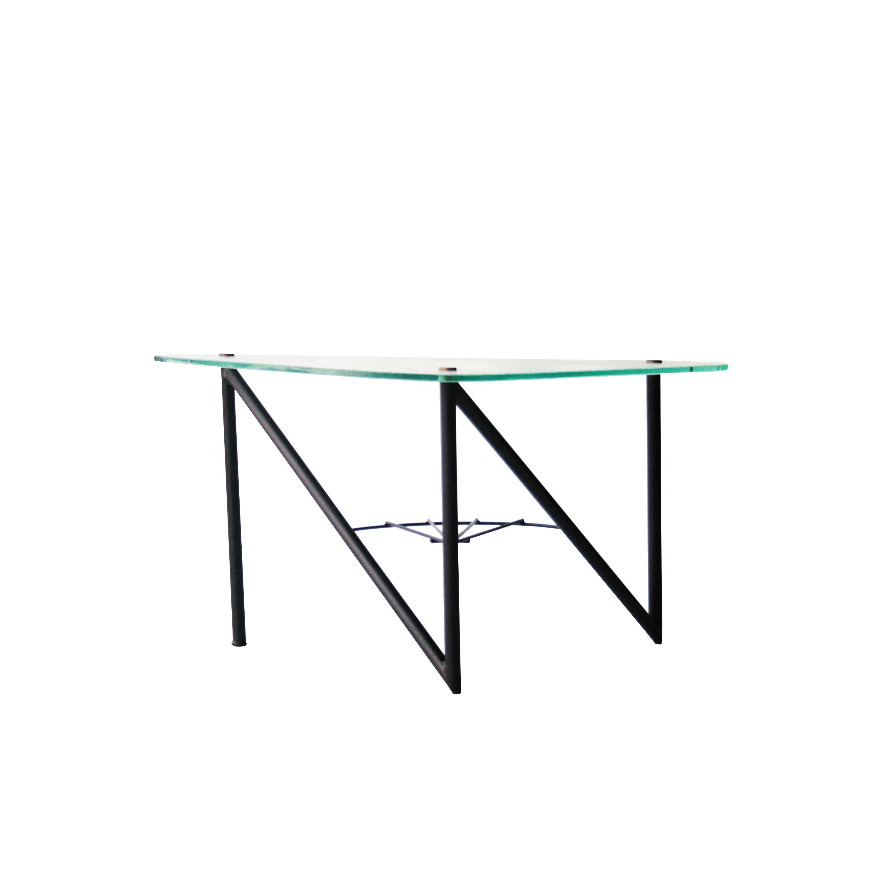 After Louis Sognot Triangular Metal Frossted Glass French Coffee Table, 1950 For Sale 1