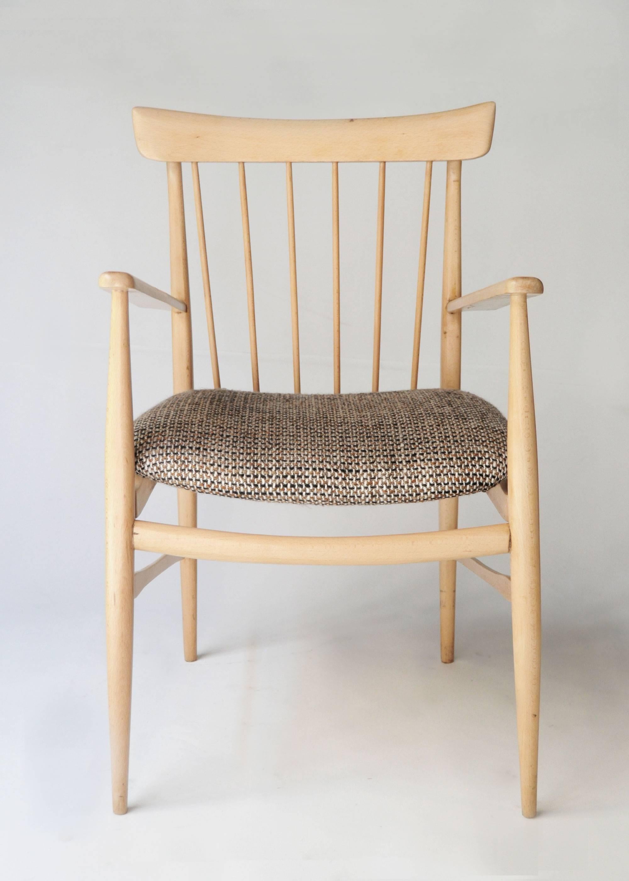 Mid-Century Modern Beigefarbener amerikanischer Sessel aus Buchenholz, Vereinigte Staaten, 1950 (Mitte des 20. Jahrhunderts) im Angebot