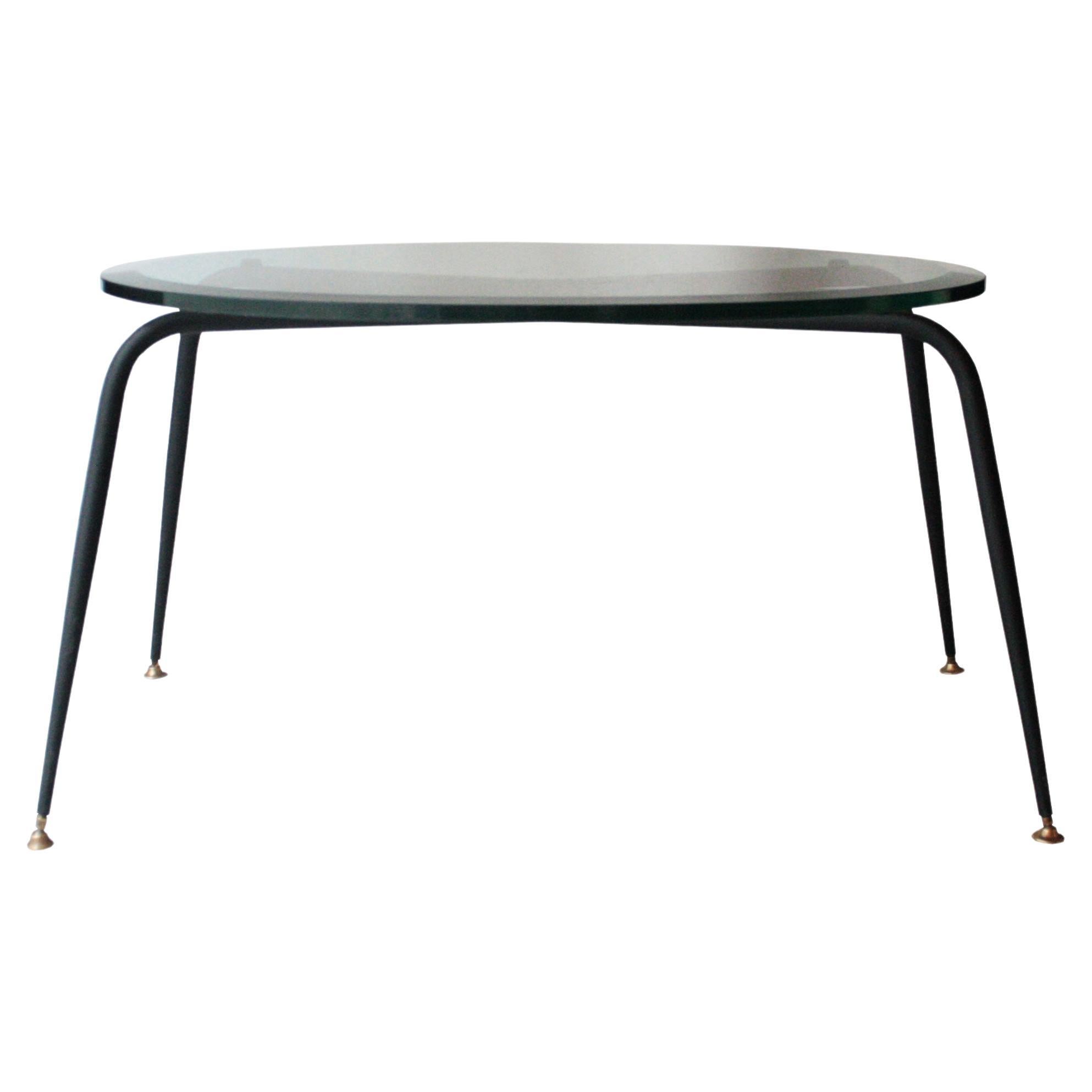 Mid-Century Modern Oval Black Glass Brass French Center Table, 1950