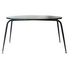 Retro Mid-Century Modern Oval Black Glass Brass French Center Table, 1950