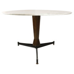 Mid-Century Modern Teak and Metal Dining Table with Marble Top, Italia, 1950