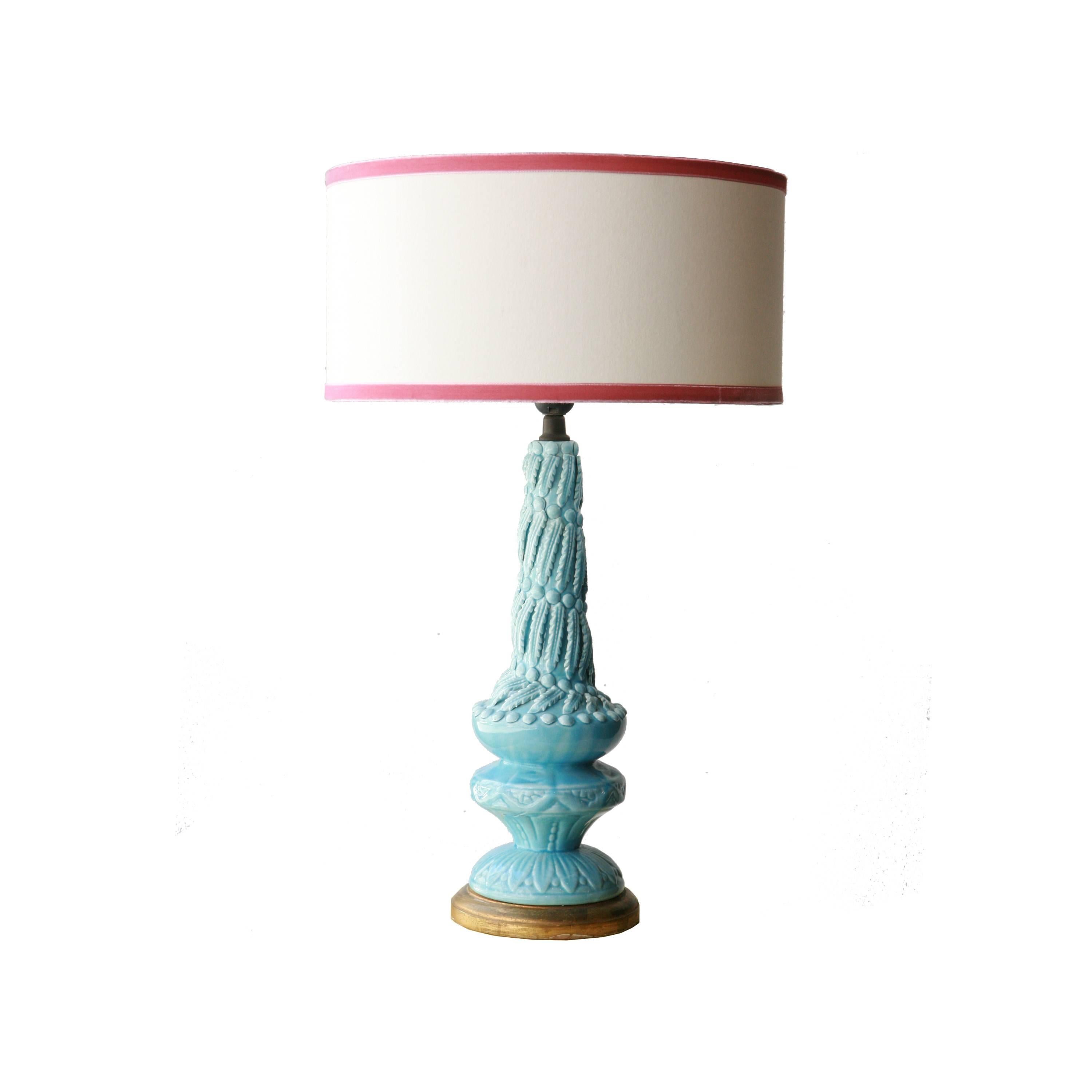 Pair of table lamps with ceramic structure of Manises glazed realized of artisan form.