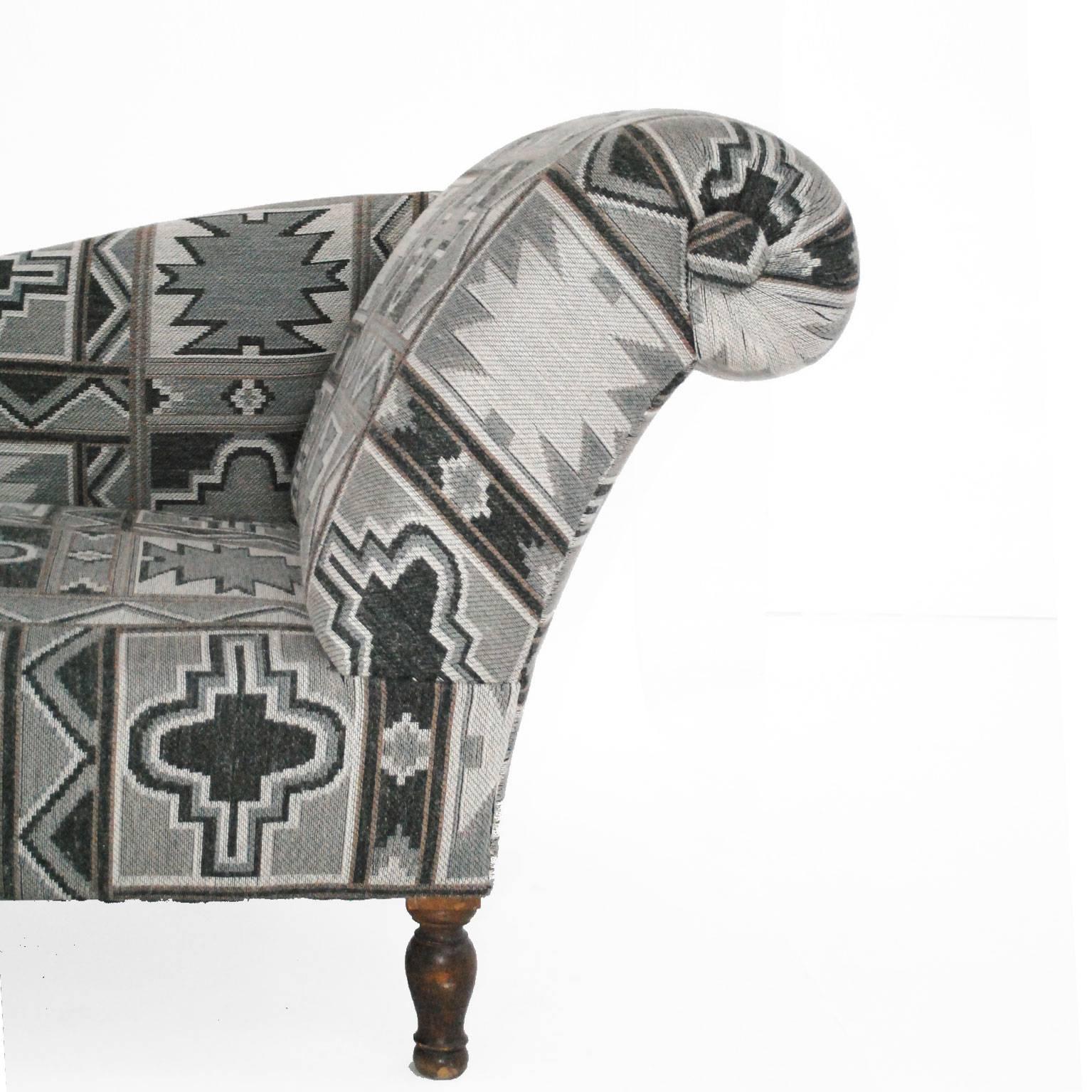 French Chaise Longue with Geometric Print, France, 1940