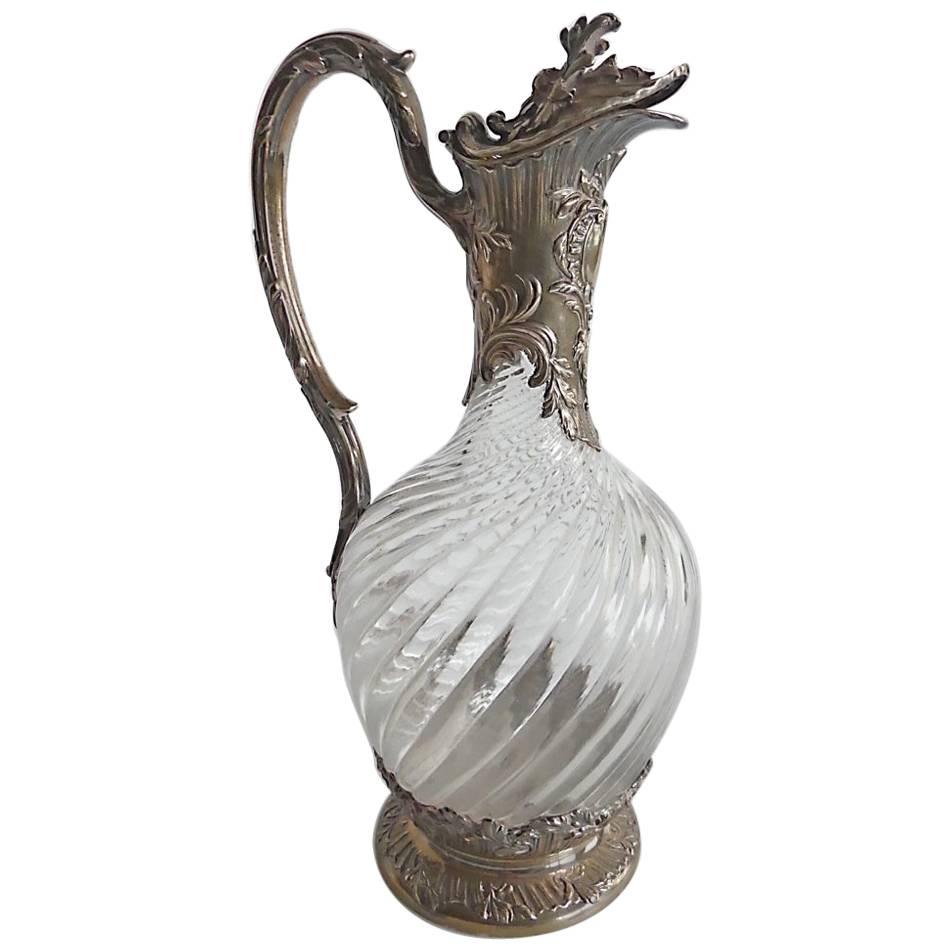 French Sterling and Crystal "Aiguière" Claret Jug, circa 1880