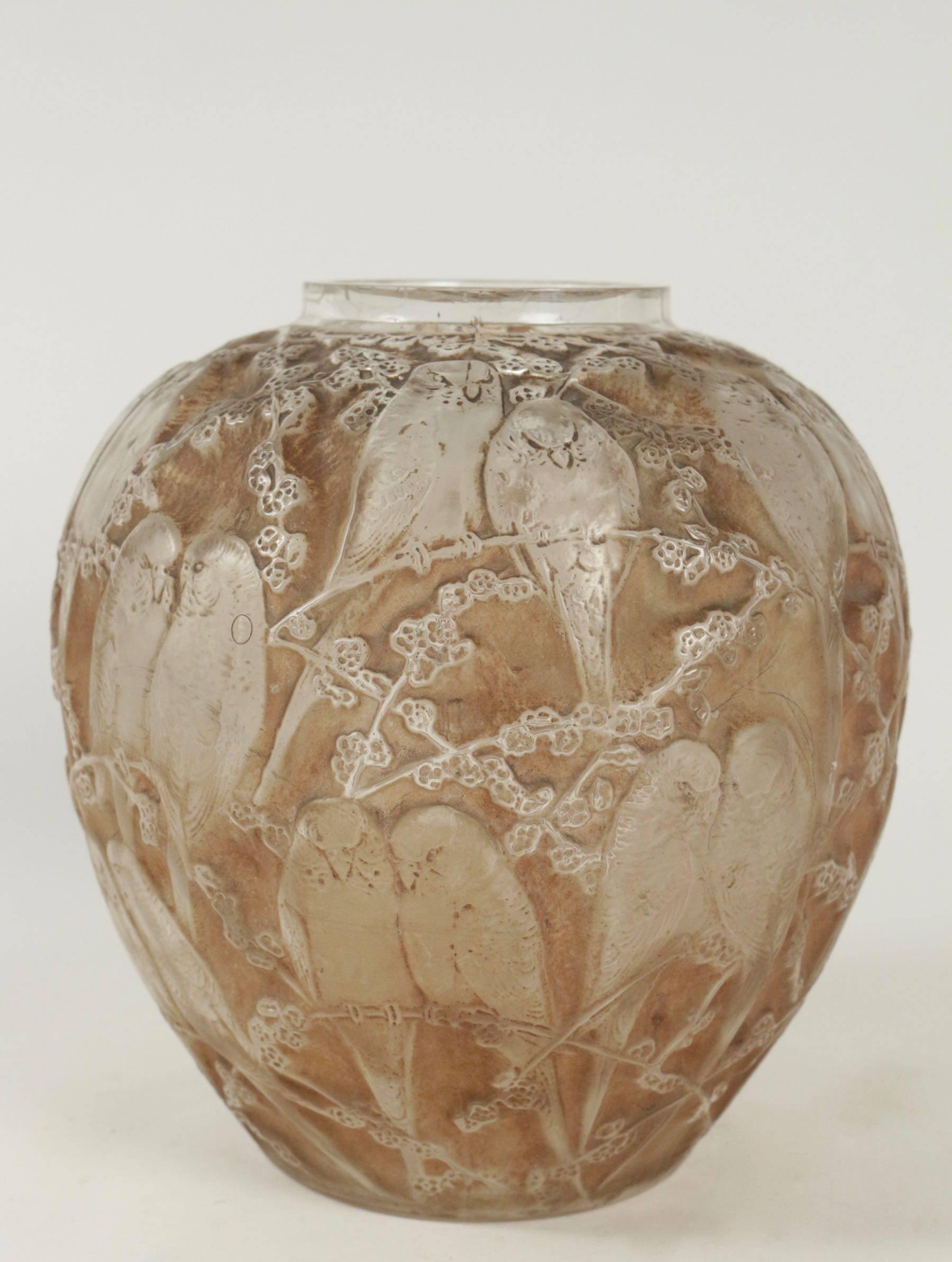 Rene Lalique Frosted and Sepia Stained Vase 