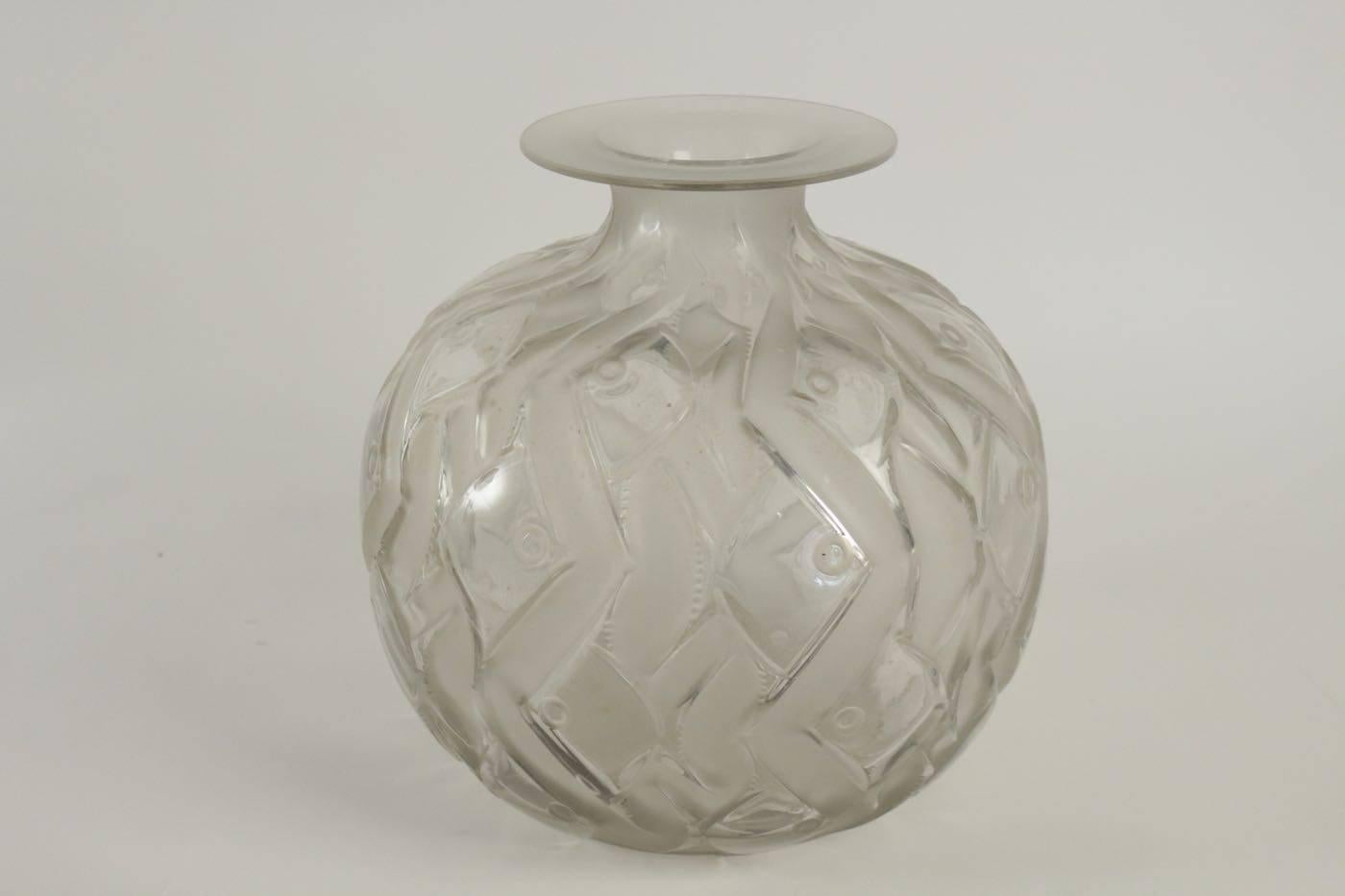 Artistic small fish in a geometric wavy pattern simulating water
circa 1928, France, model introduced 1928
Marcilhac no. 1011, 

Penthièvre vase or