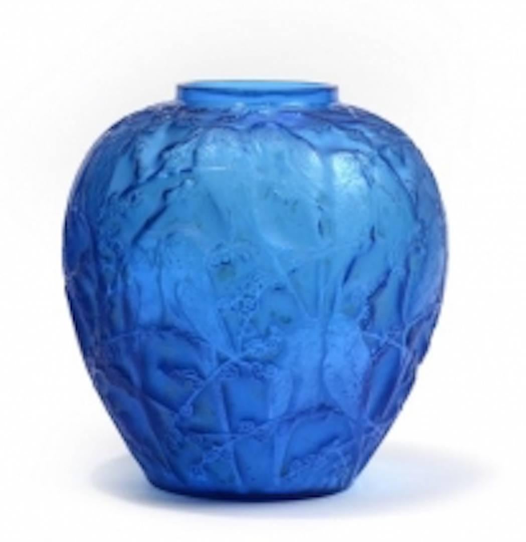 Art Deco René Lalique Electric Blue Vase 