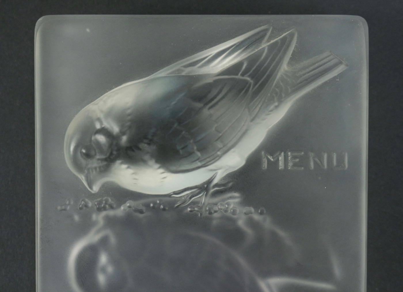 Mid-20th Century René Lalique Menu Moineau