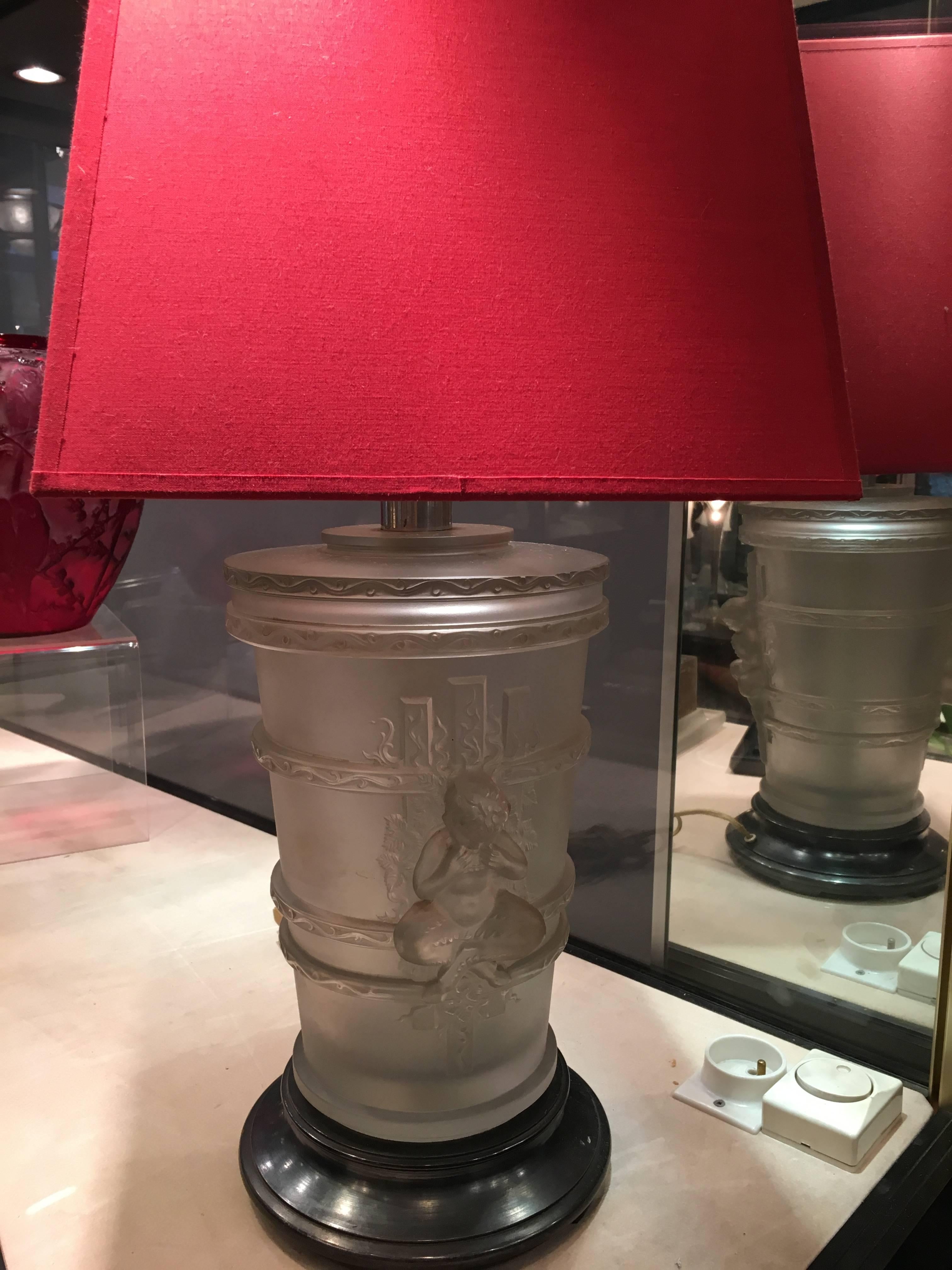 French Marc Lalique Glass Lamp