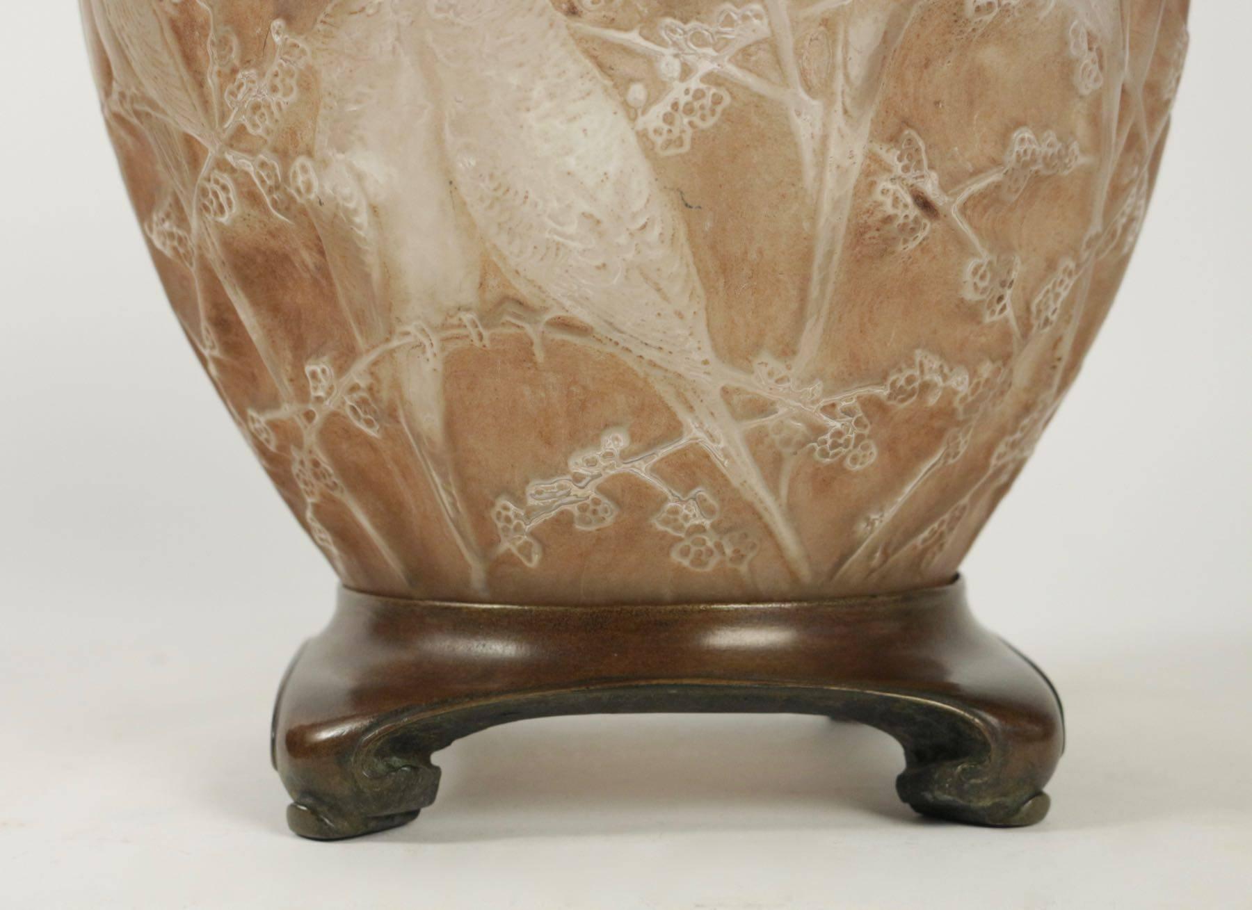 Art Deco Rene Lalique Frosted and Sepia Stained Vase 