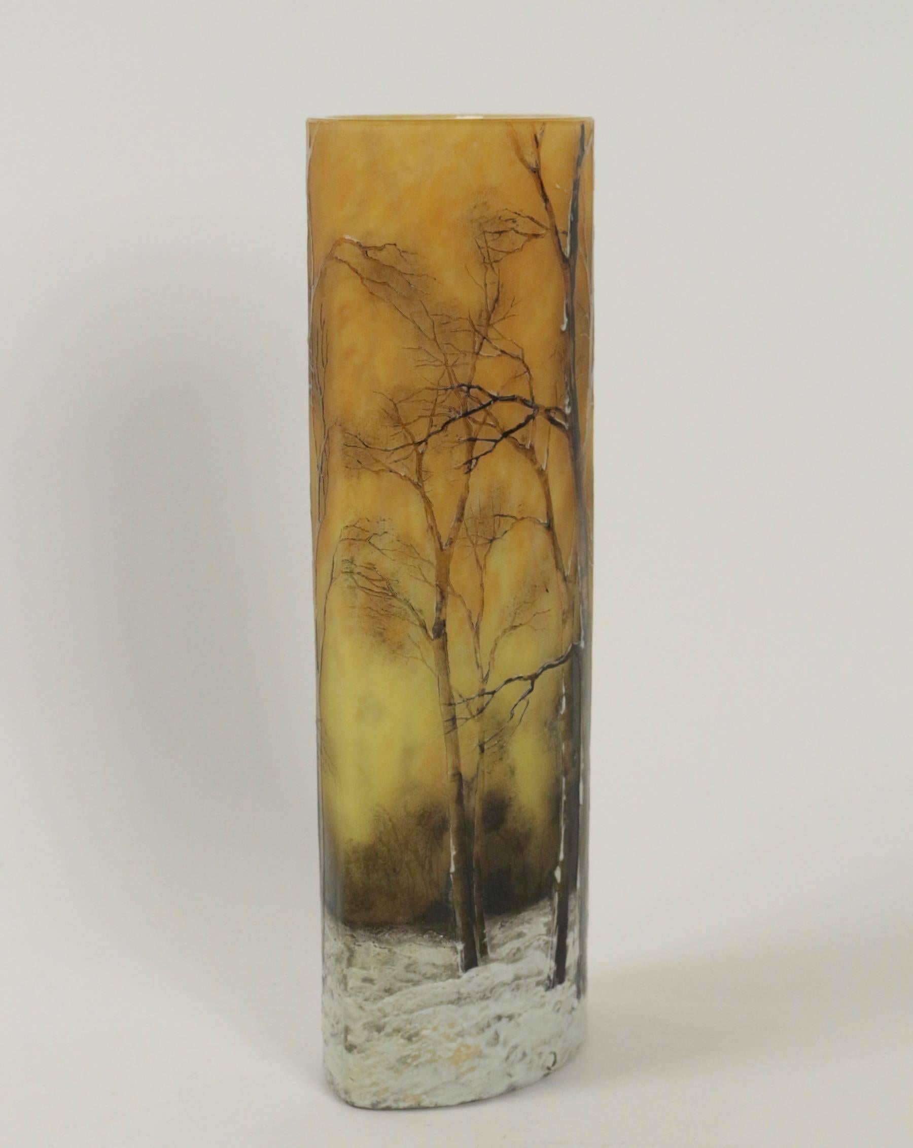 Art Nouveau  Important Daum Enameled Glass 'Winter Landscape' Vase