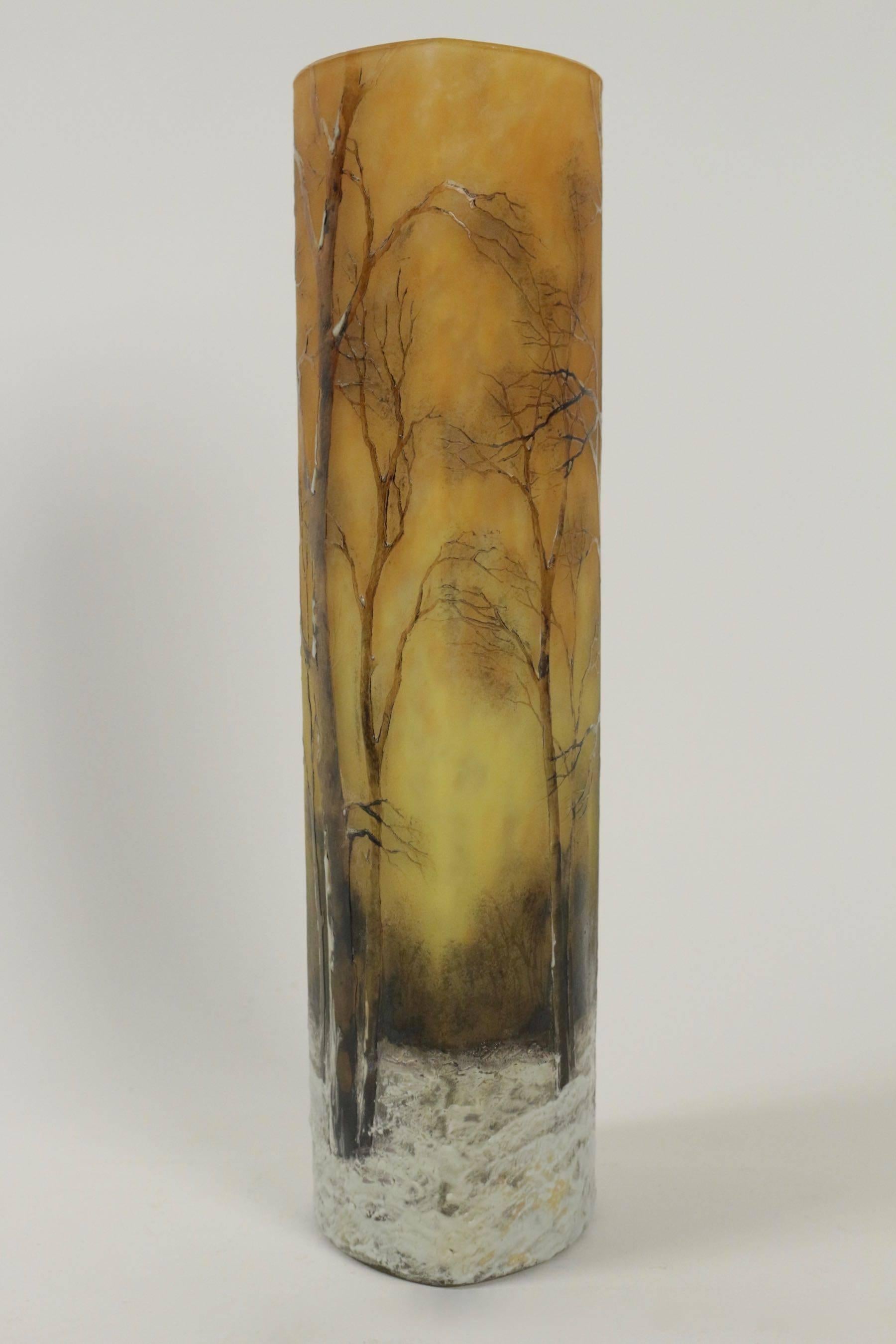 French  Important Daum Enameled Glass 'Winter Landscape' Vase