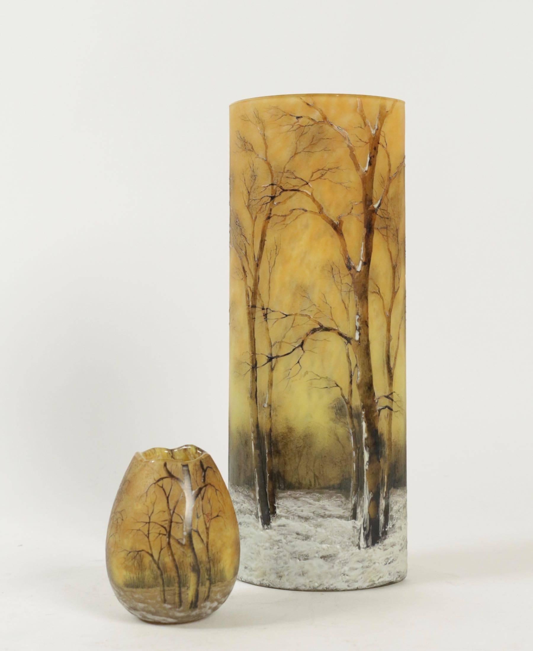 Art Glass  Important Daum Enameled Glass 'Winter Landscape' Vase