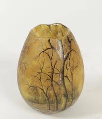 Daum Enameled Glass 'Winter Landscape' Vase