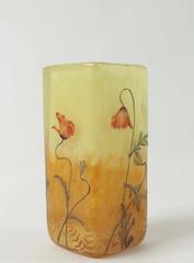 Square Daum Acid Etched and Enamelled "Coquelicots" Vase
