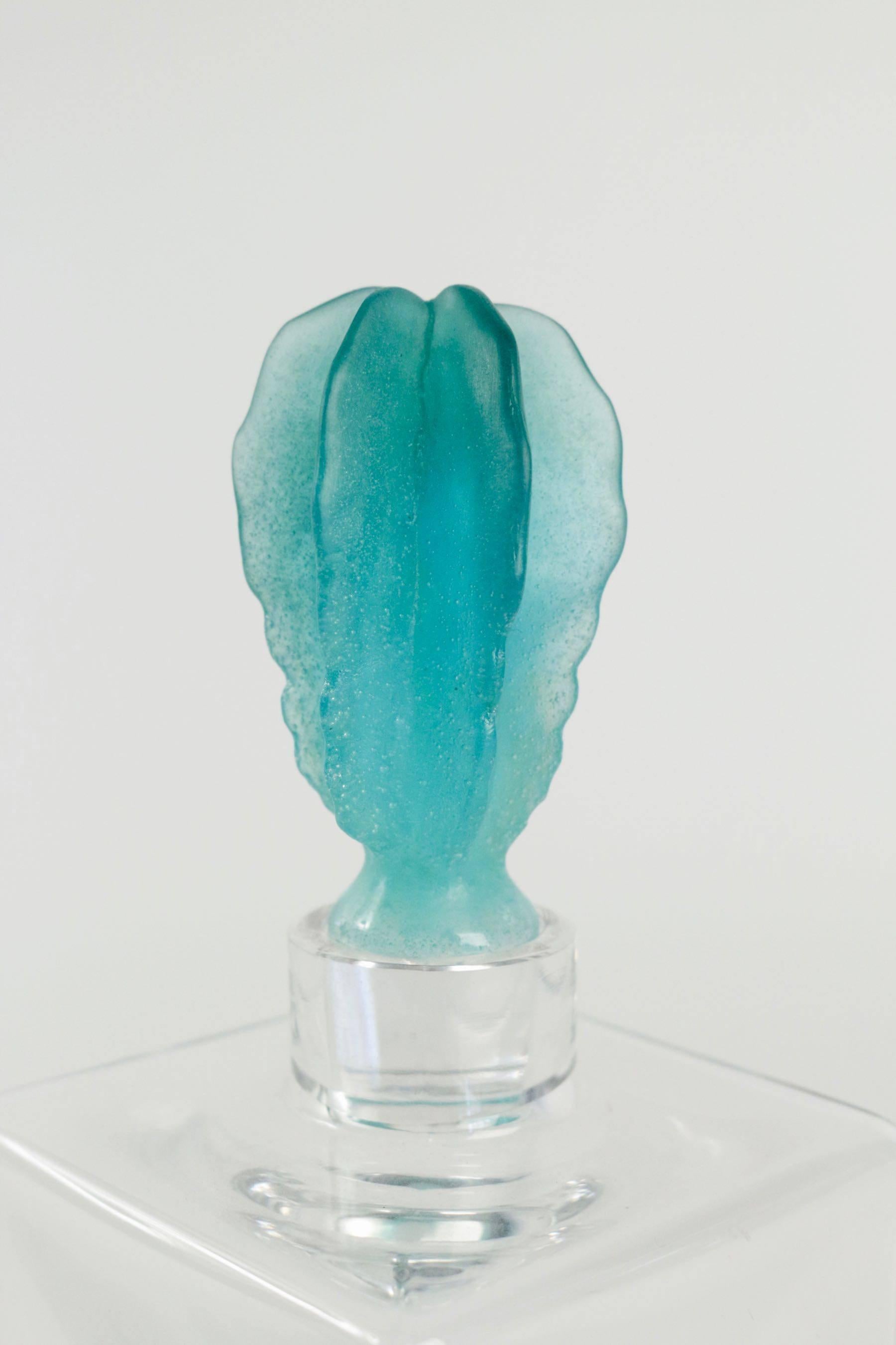Daum crystal decanter with a pate de verre cactus shaped stopper. The designer Joseph Hilton McConnico began his collaboration with Daum France in 1987, and was the first American whose work became part of the Louvre's permanent Decorative Arts