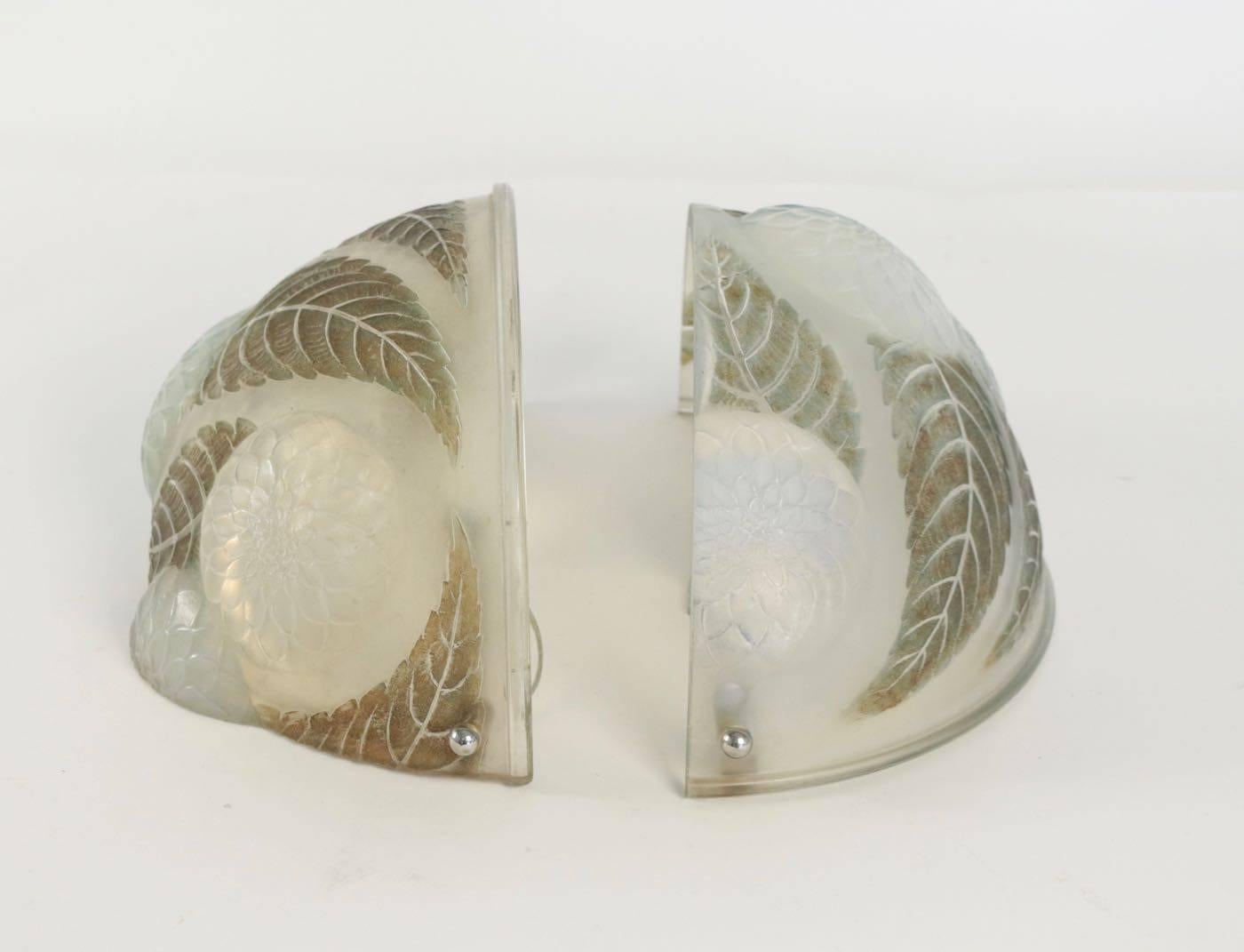 French   Pair of R. Lalique Wall Sconces Opalescent 
